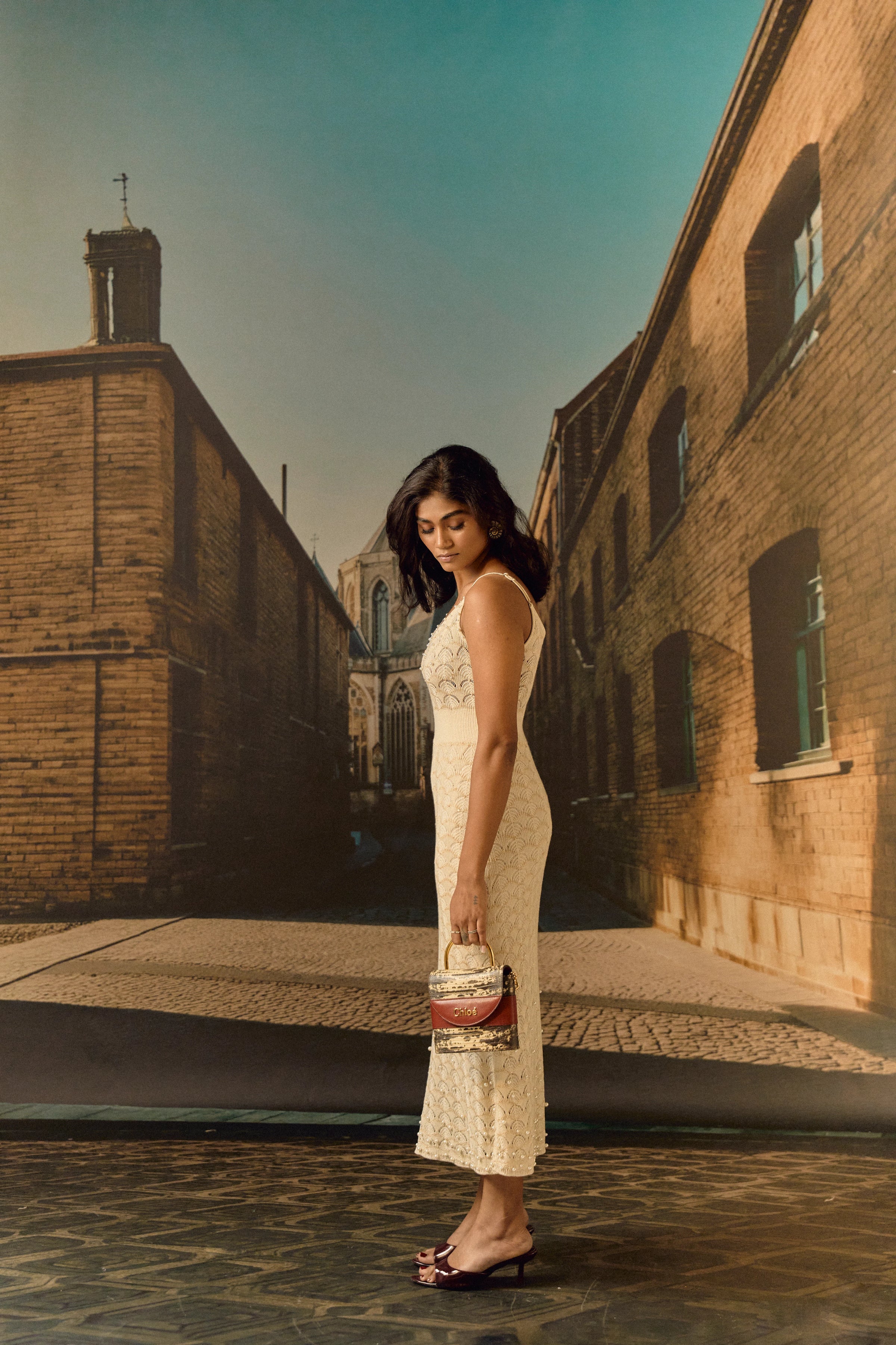 Knit midi strap dress - Ivory