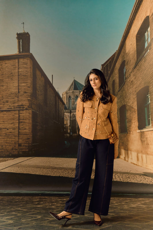 Tweed Jacket with hand embroidery - Sand