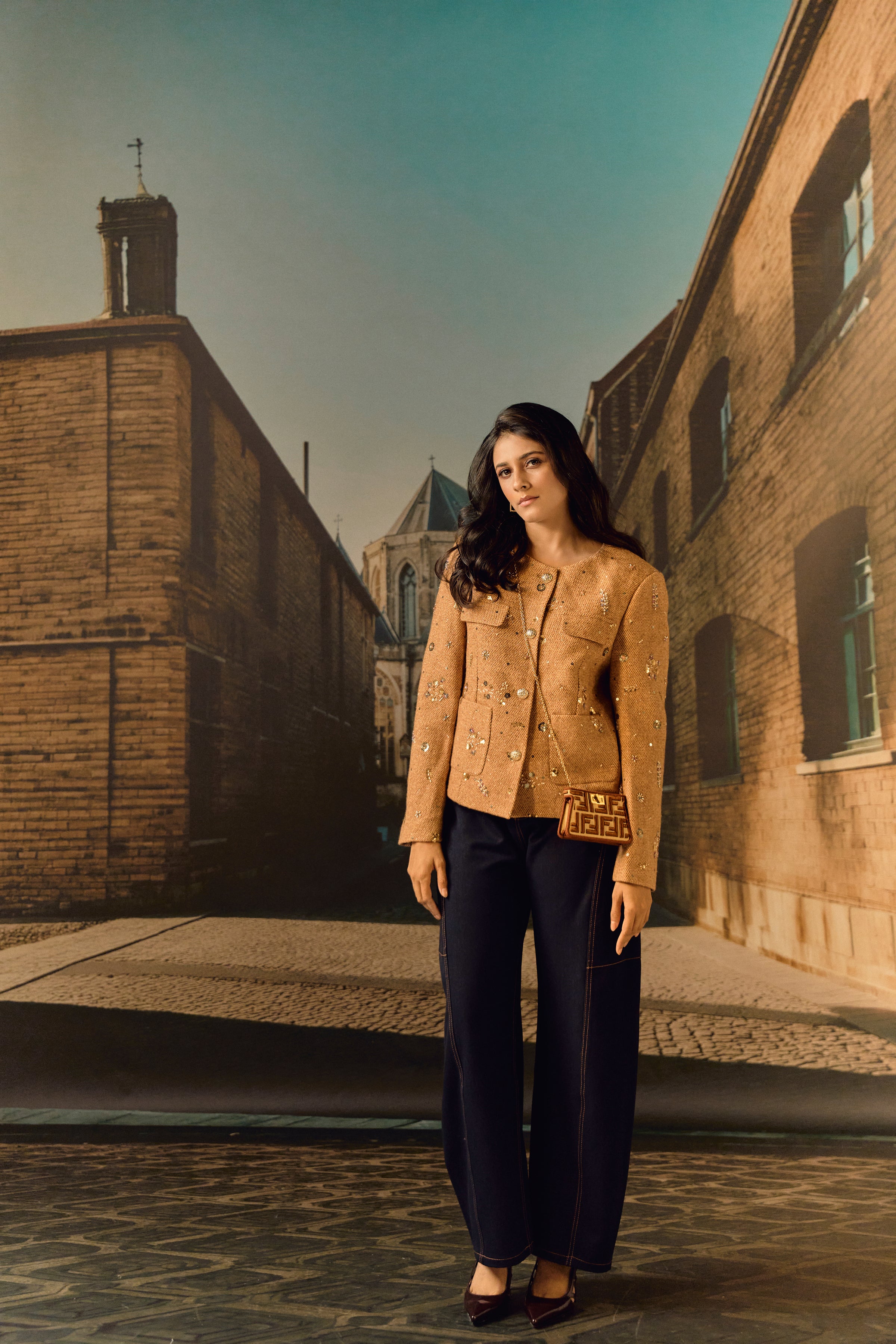 Tweed Jacket with hand embroidery - Sand