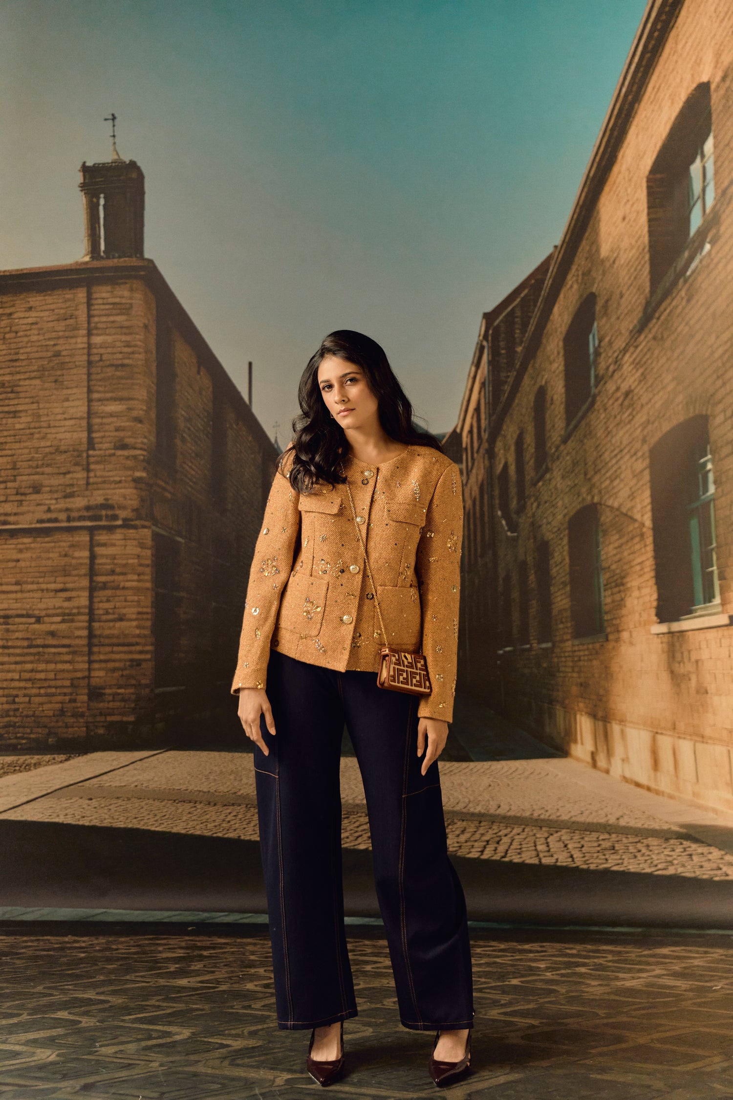 Tweed Jacket with hand embroidery - Sand
