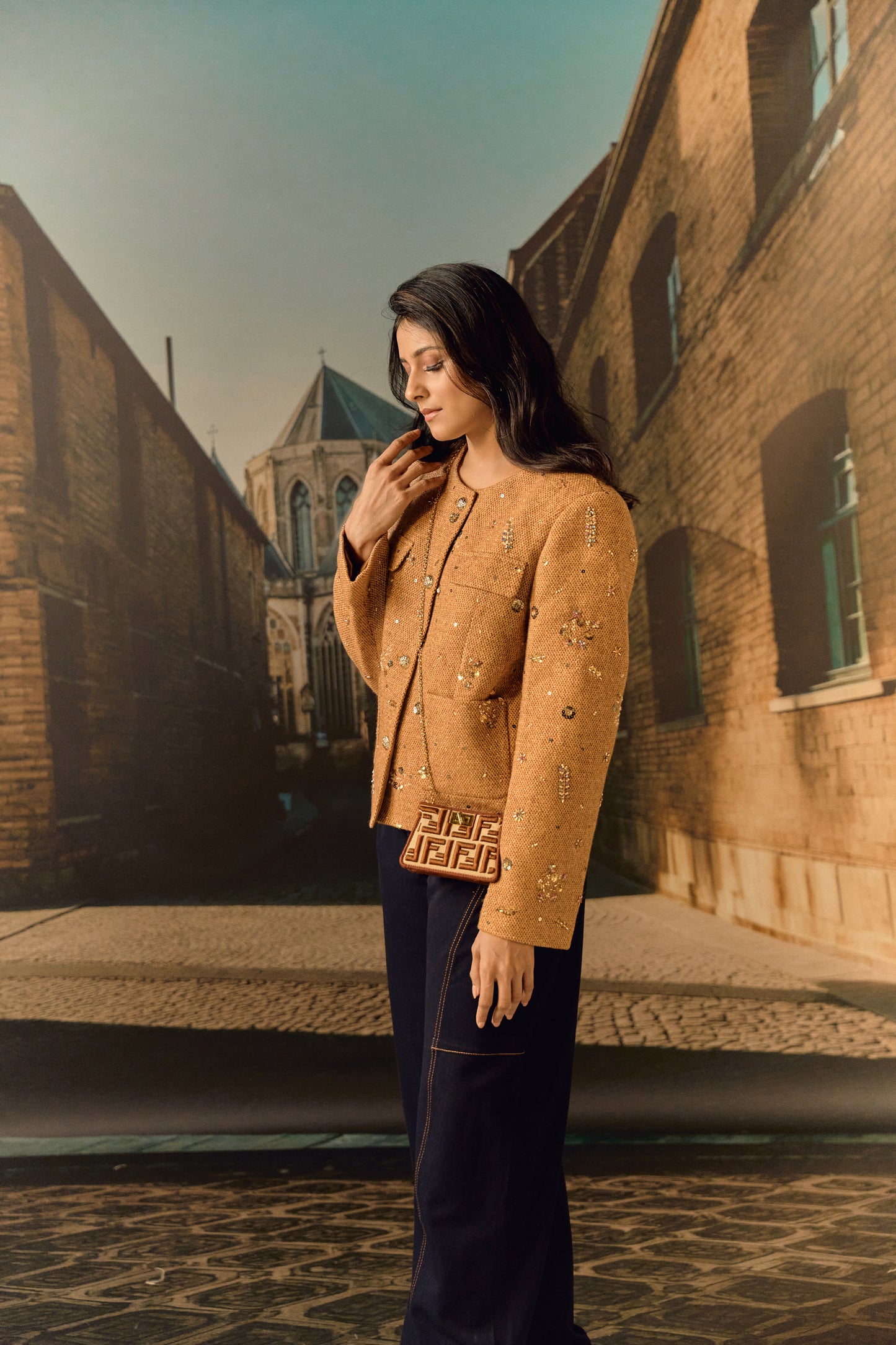 Tweed Jacket with hand embroidery - Sand