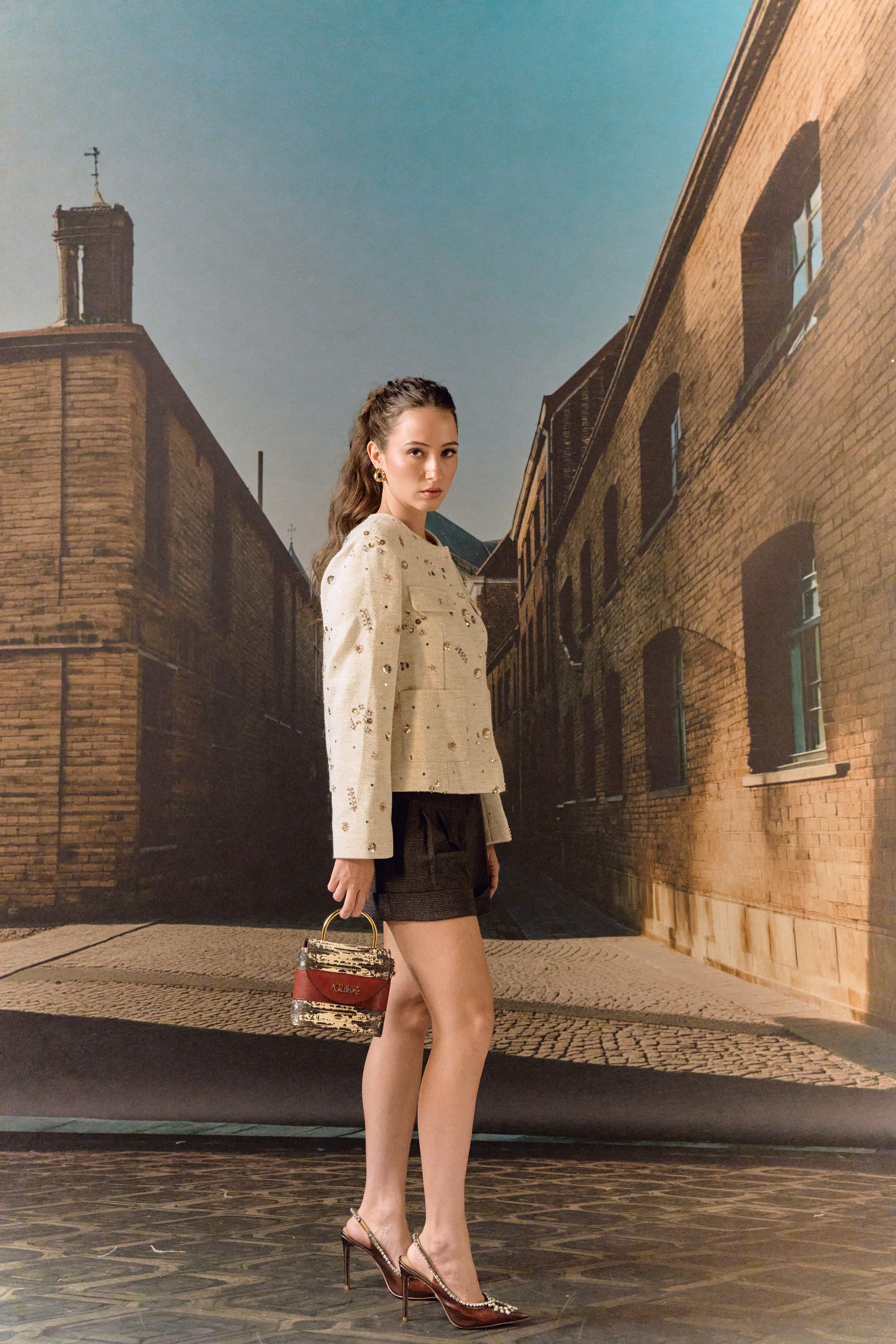 Tweed Jacket with hand embroidery - Biscuit