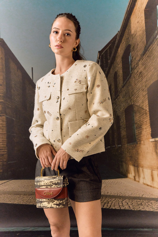 Tweed Jacket with hand embroidery - Biscuit