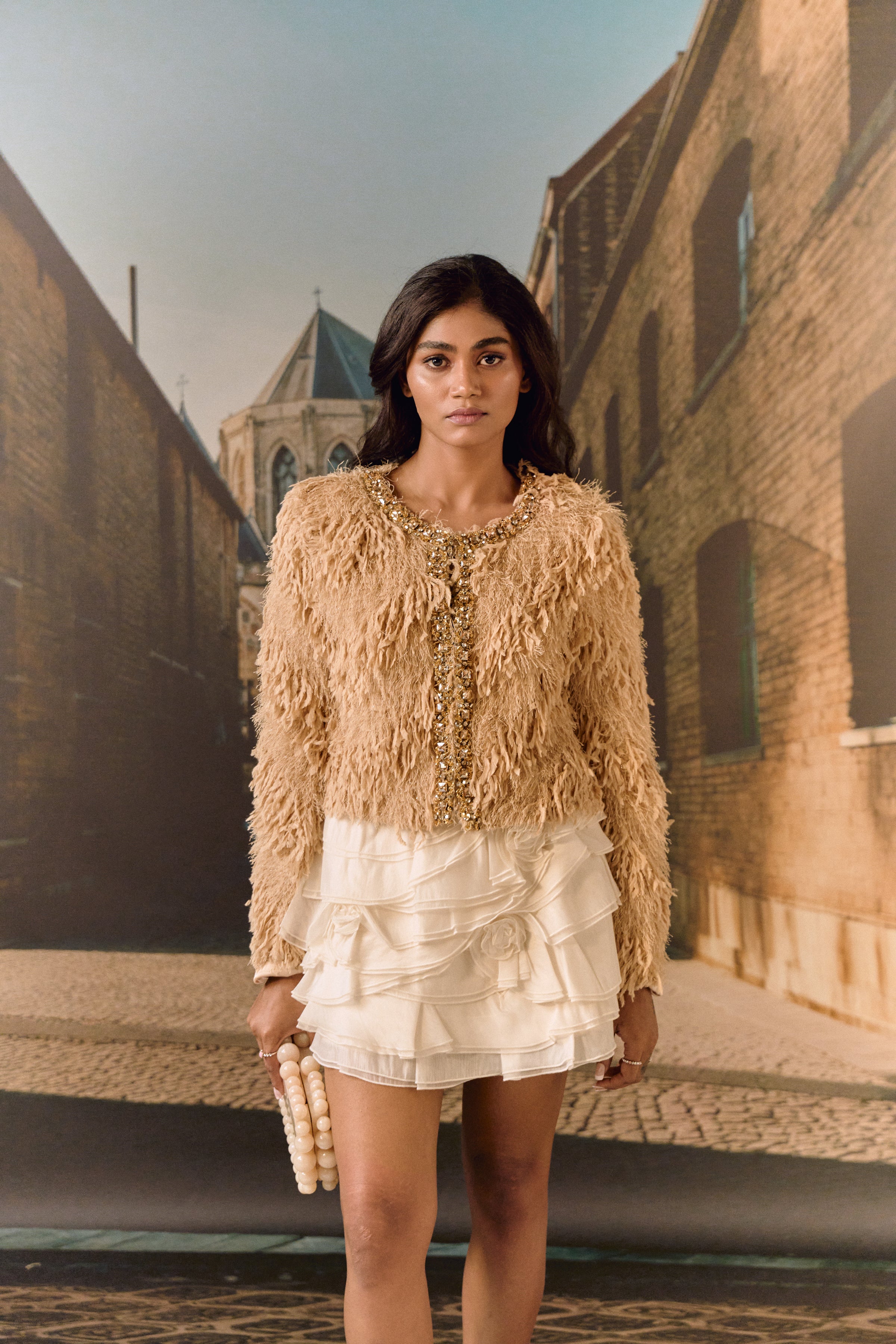 Ivory Ruffle Layered Mini skirt