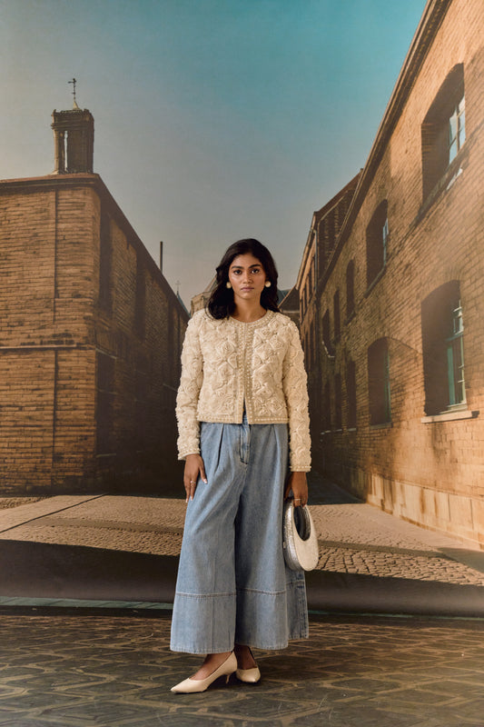 Cropped high waist denim pallazo