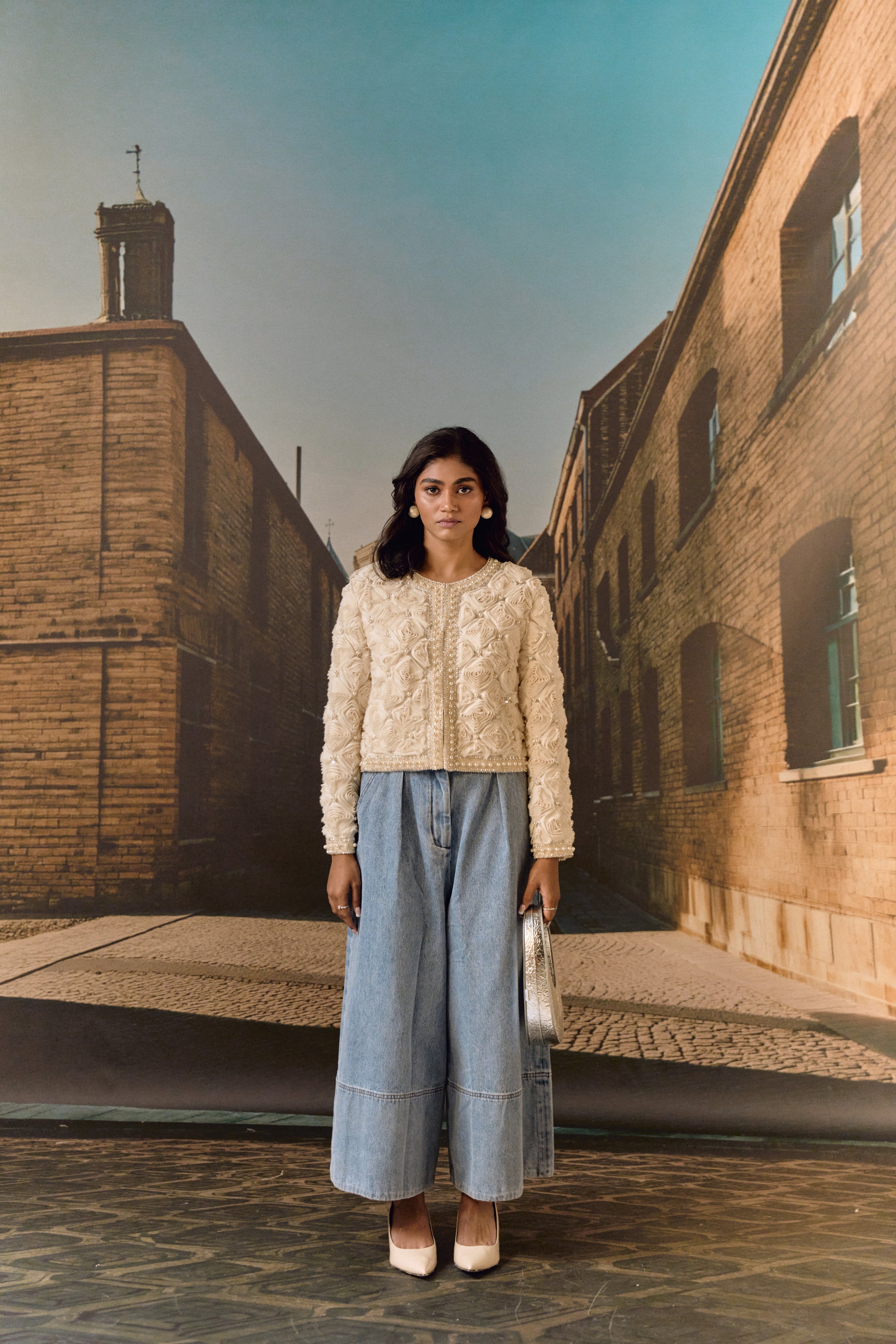 Cropped high waist denim pallazo