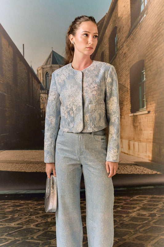 Textured Silk Boucle Powder Blue trouser