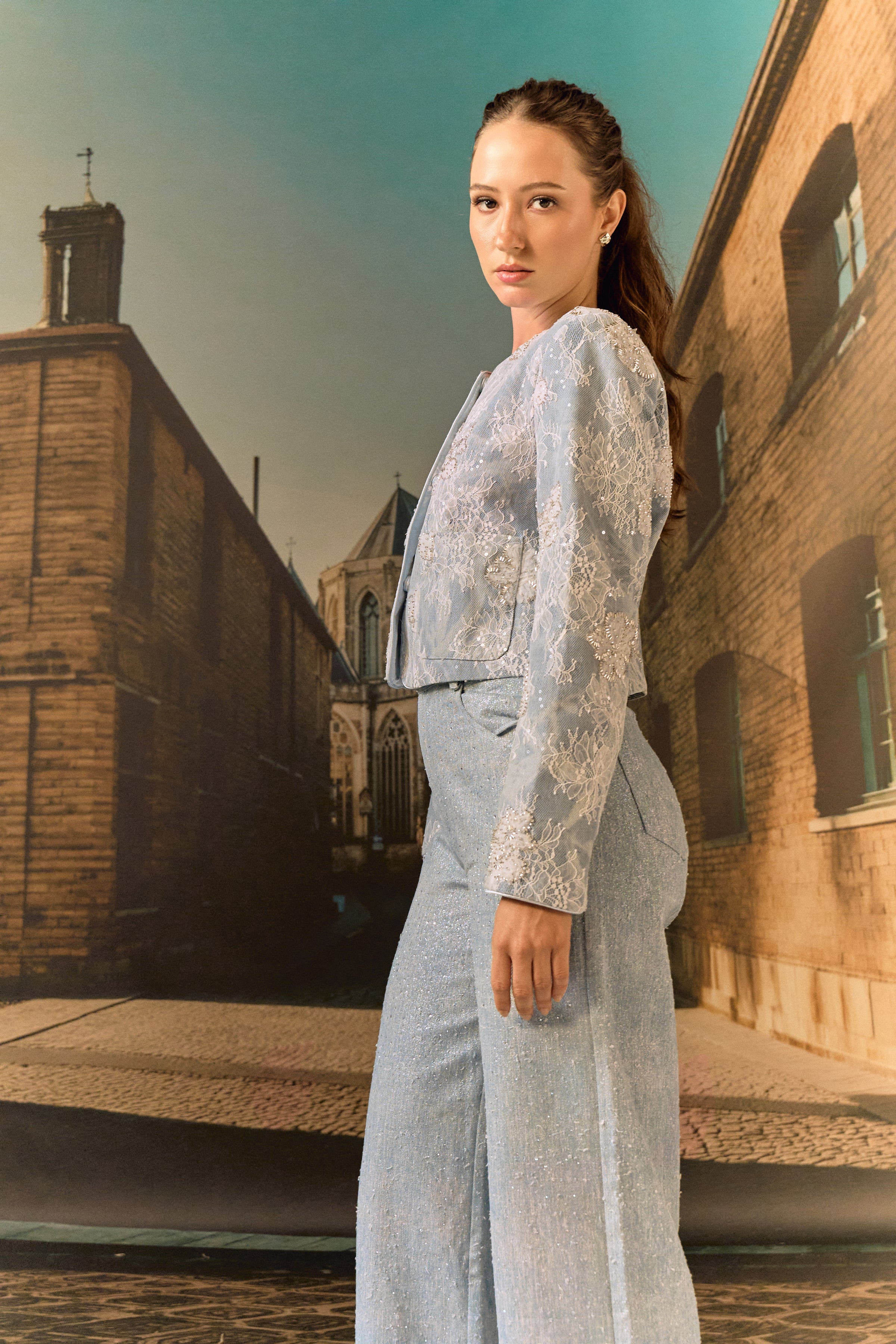 Textured Silk Boucle Powder Blue trouser