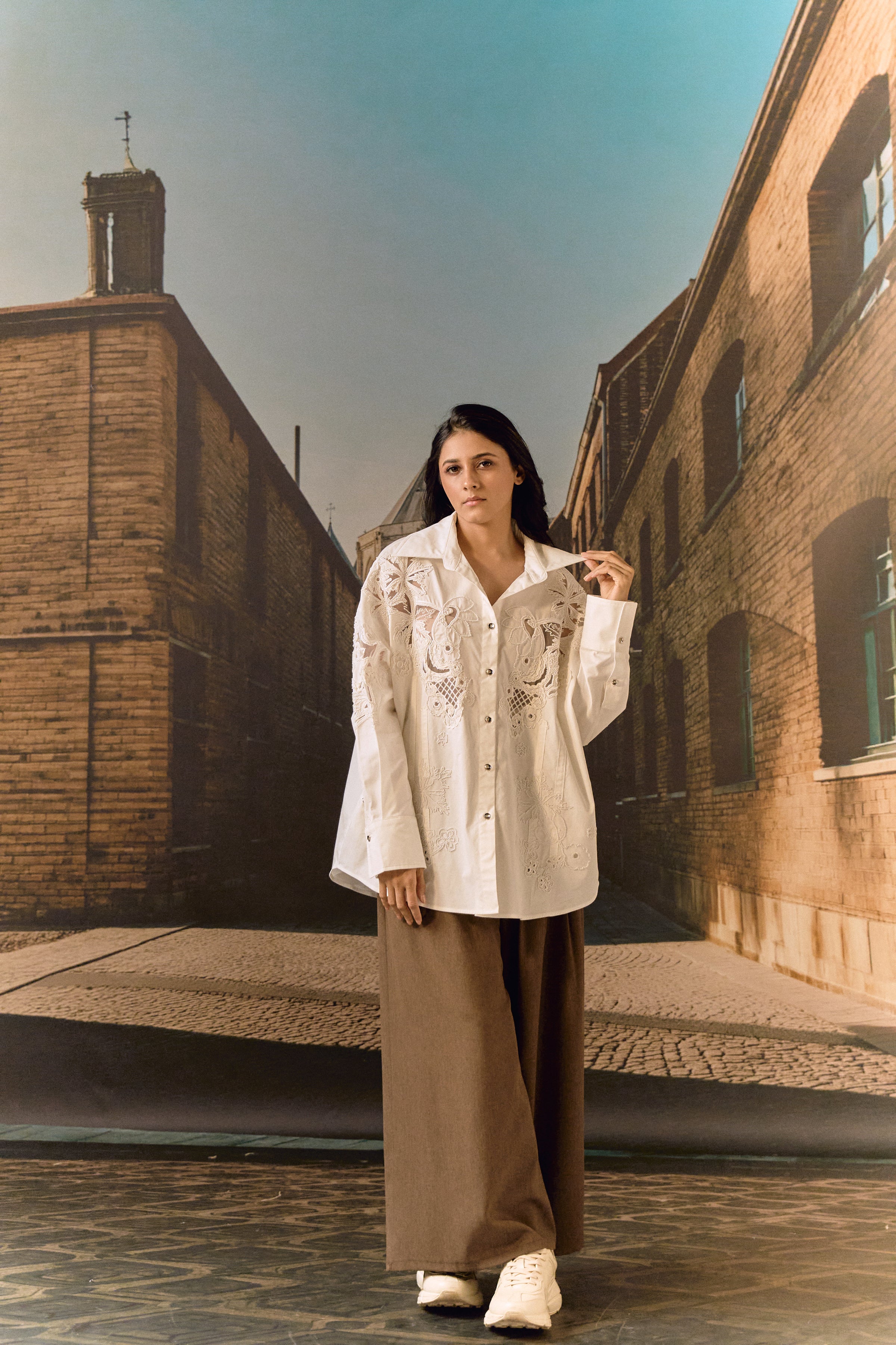 Cotton bead and cut work formal shirt