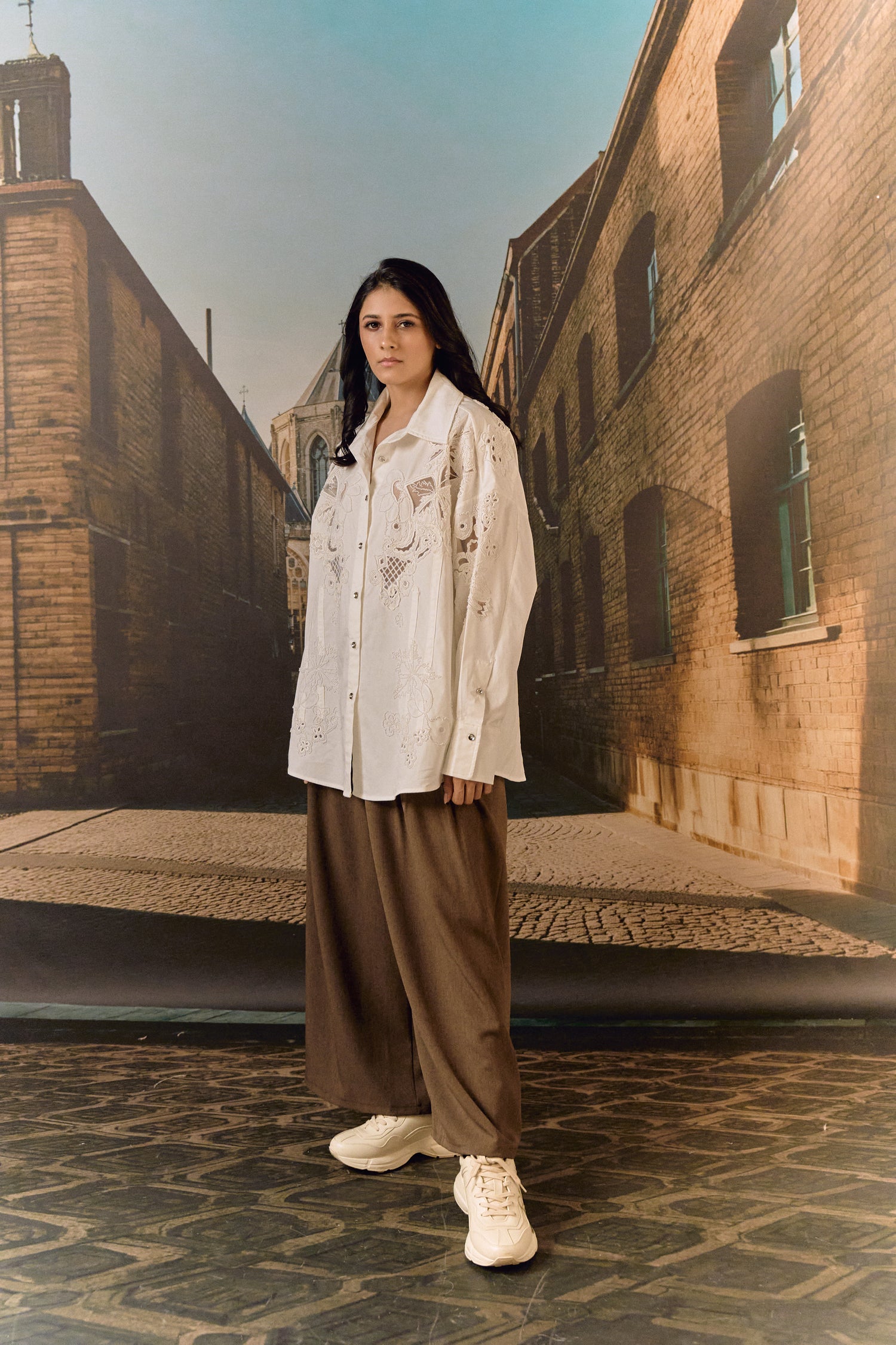 Cotton bead and cut work formal shirt
