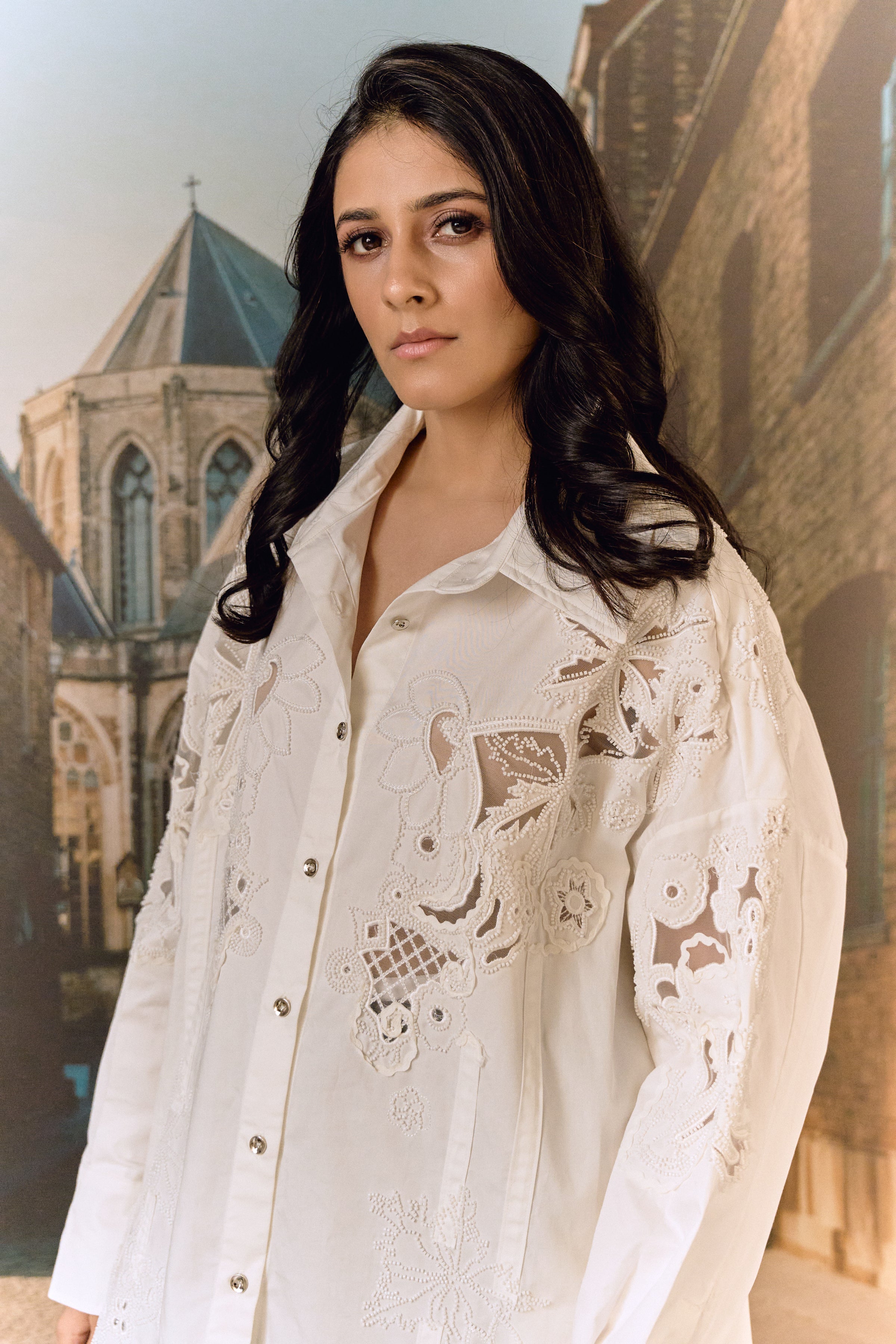 Cotton bead and cut work formal shirt