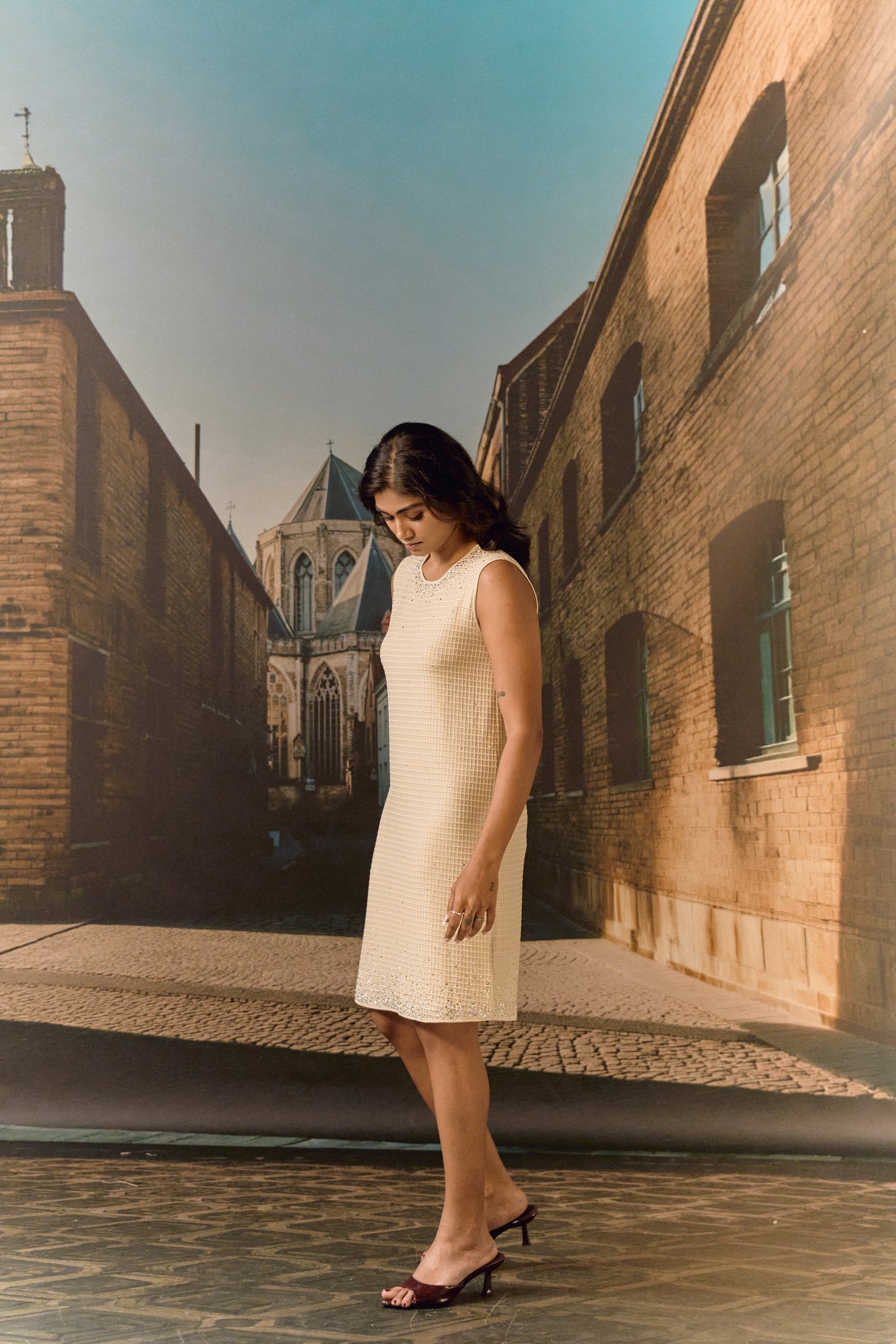 Swarovski Knit Shift Dress- Gold