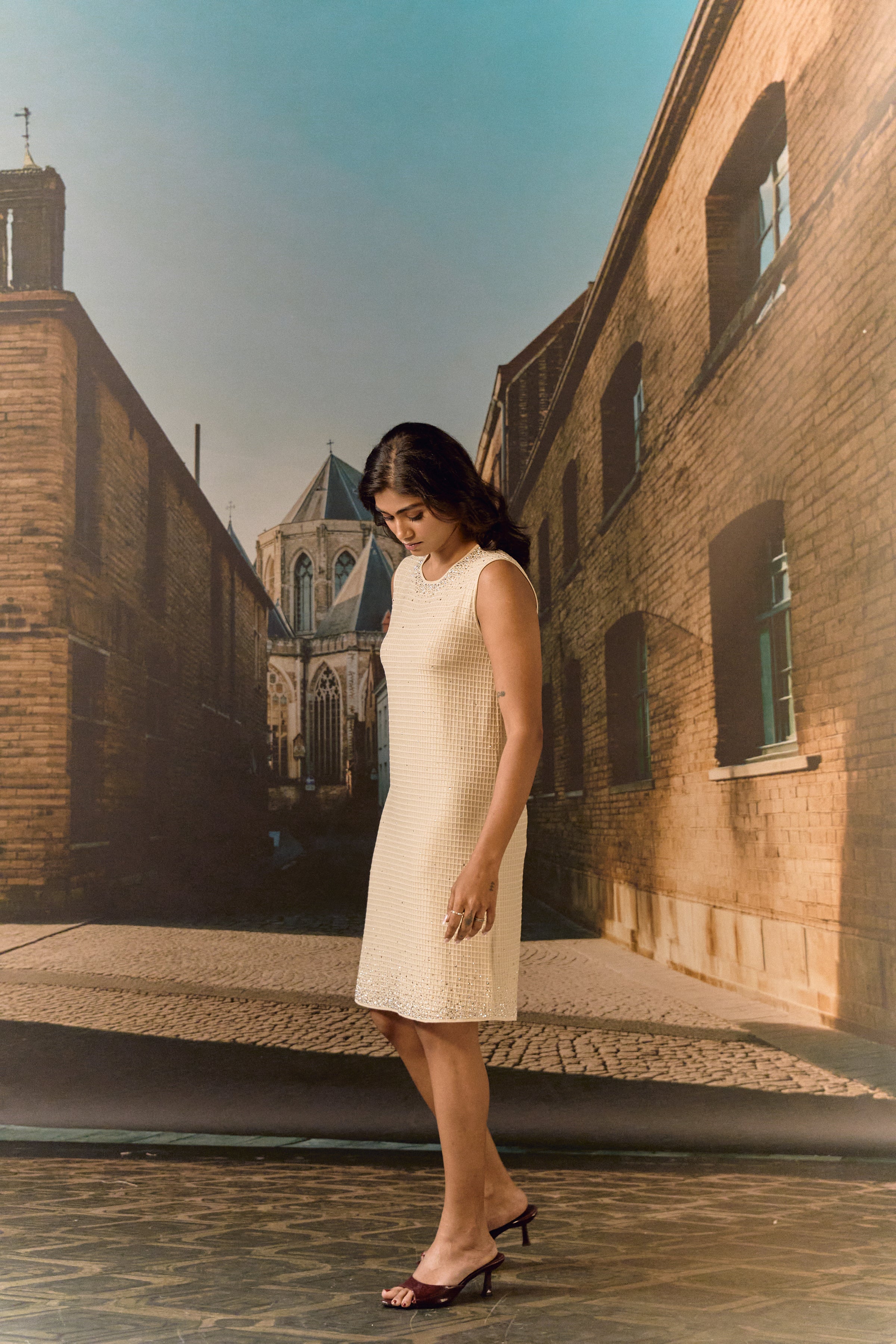 Swarovski Knit Shift Dress- Gold