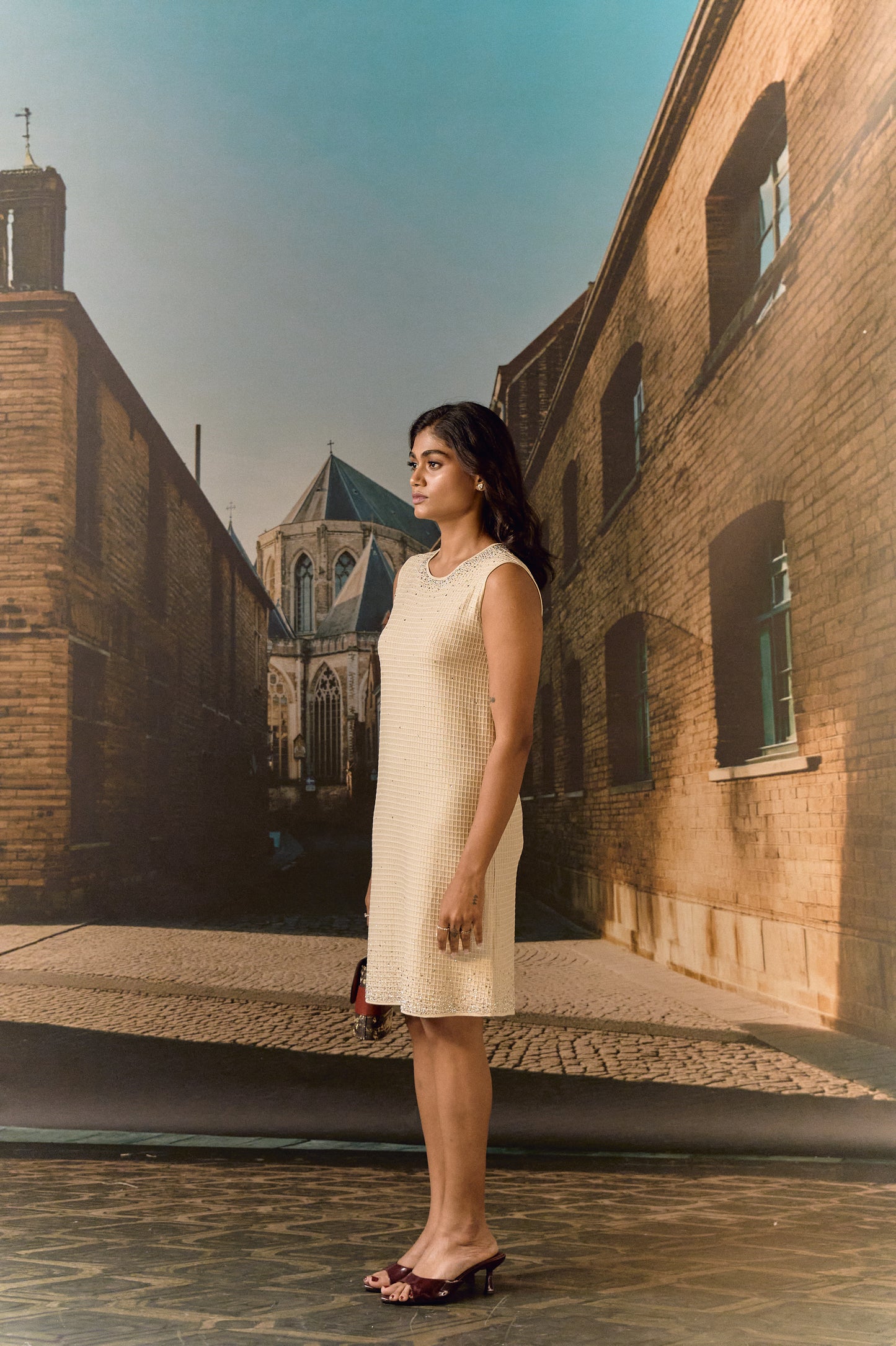 Swarovski Knit Shift Dress- Gold