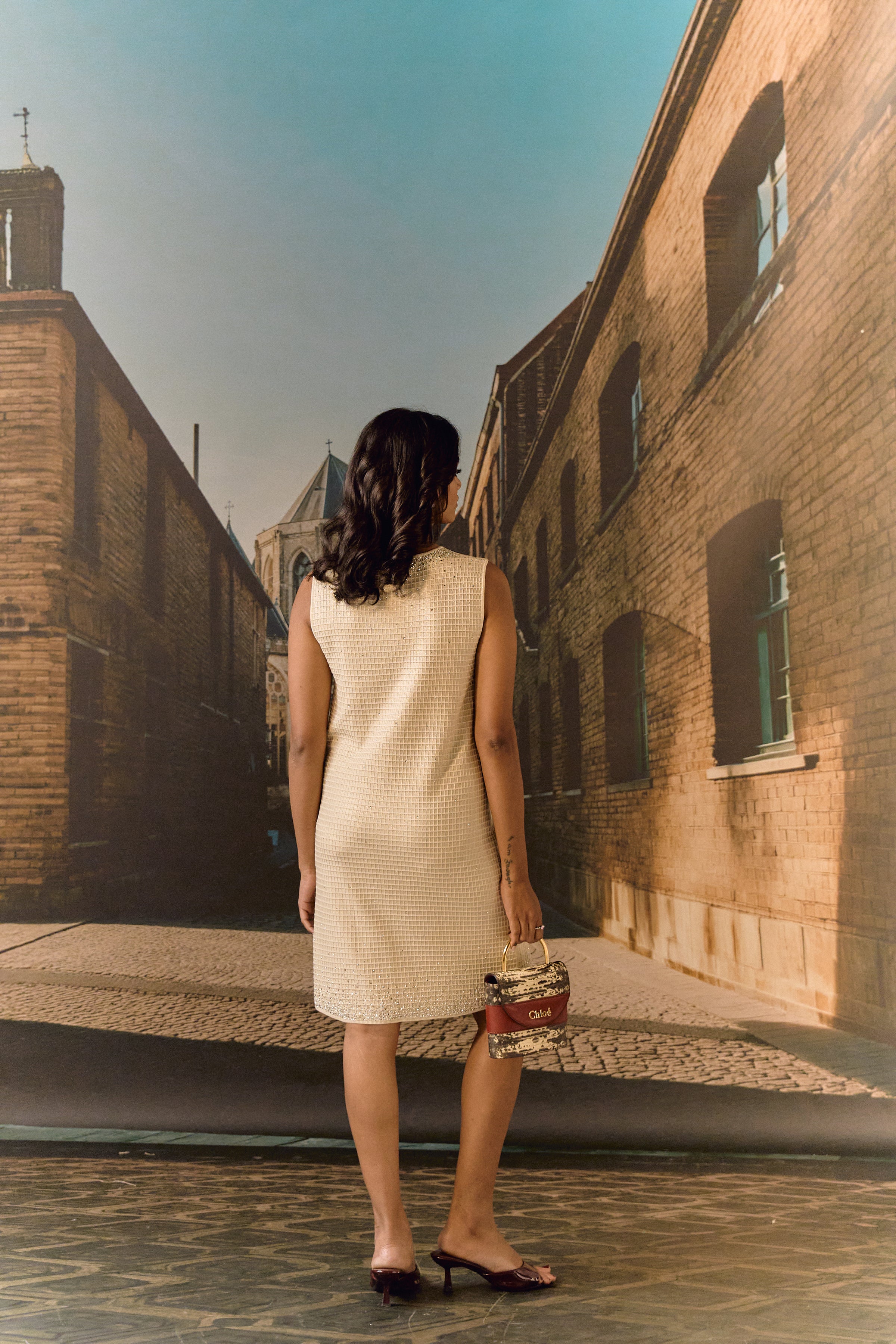 Swarovski Knit Shift Dress- Gold