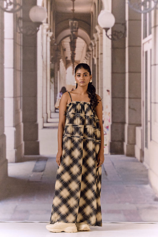 Georgette checkered slip dress - Black