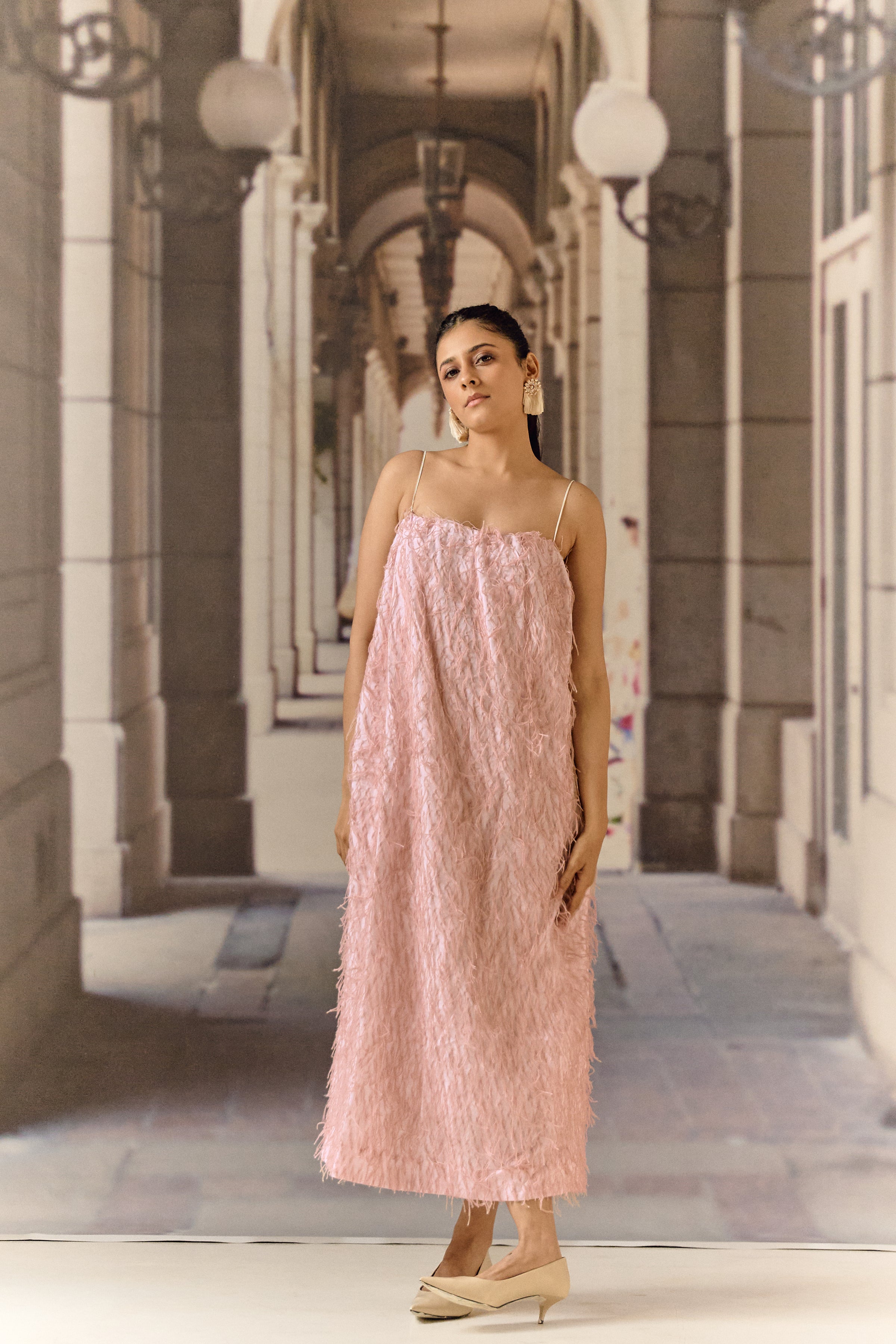 Texture midi dress - Powder pink