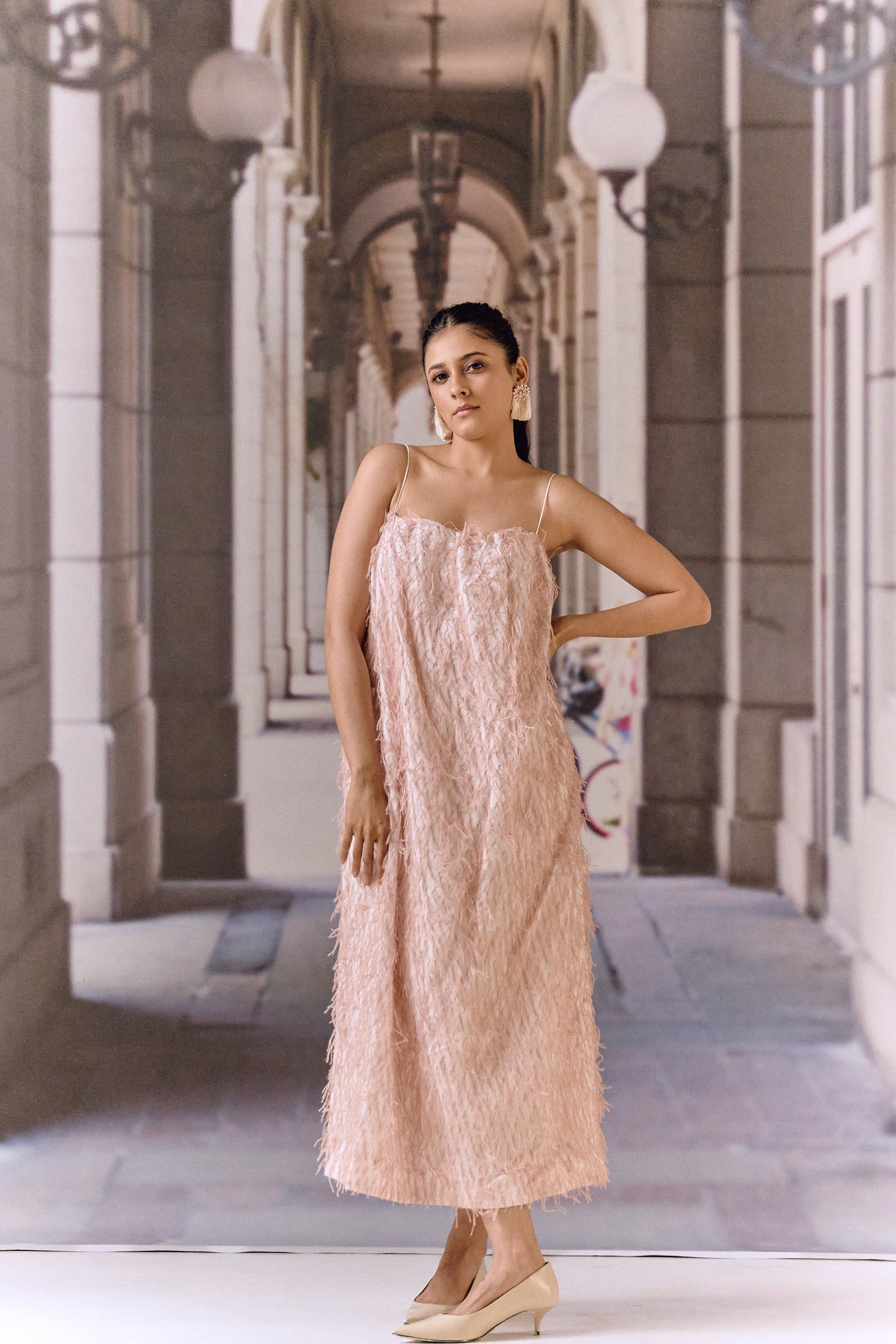 Texture midi dress - Powder pink
