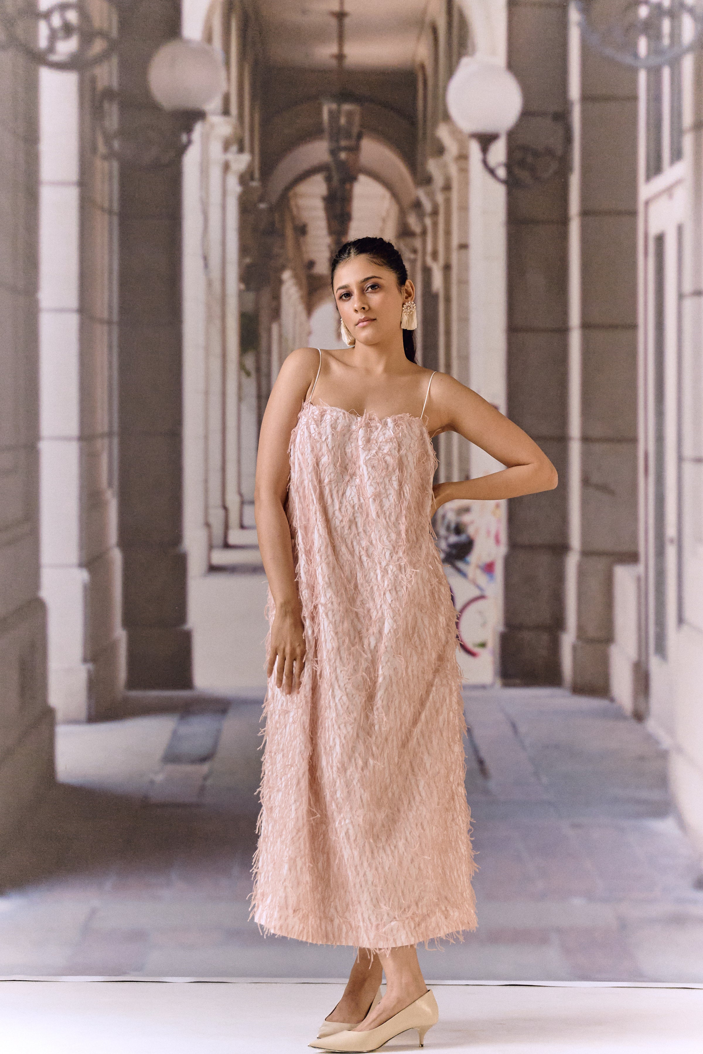 Texture midi dress - Powder pink
