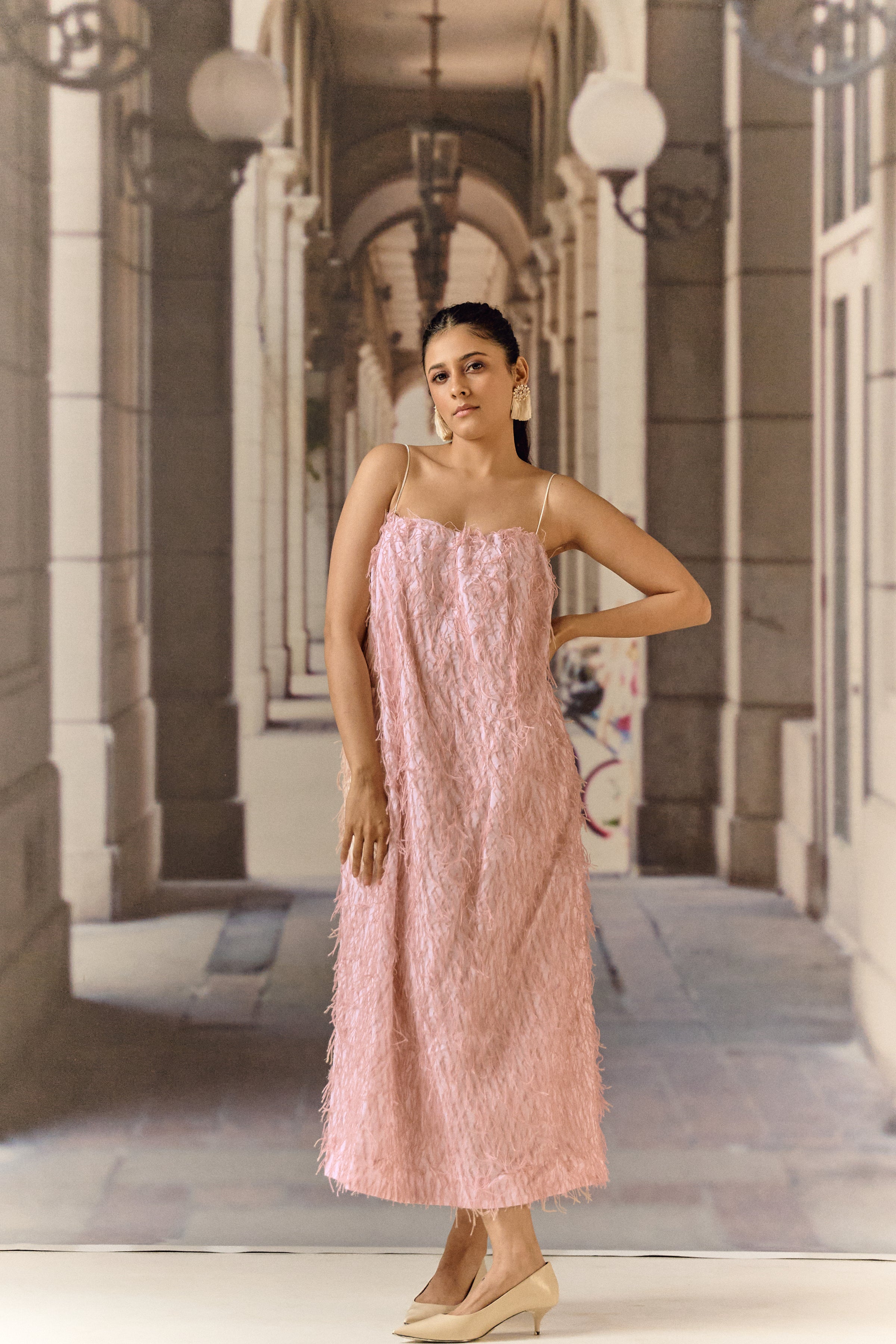 Texture midi dress - Powder pink