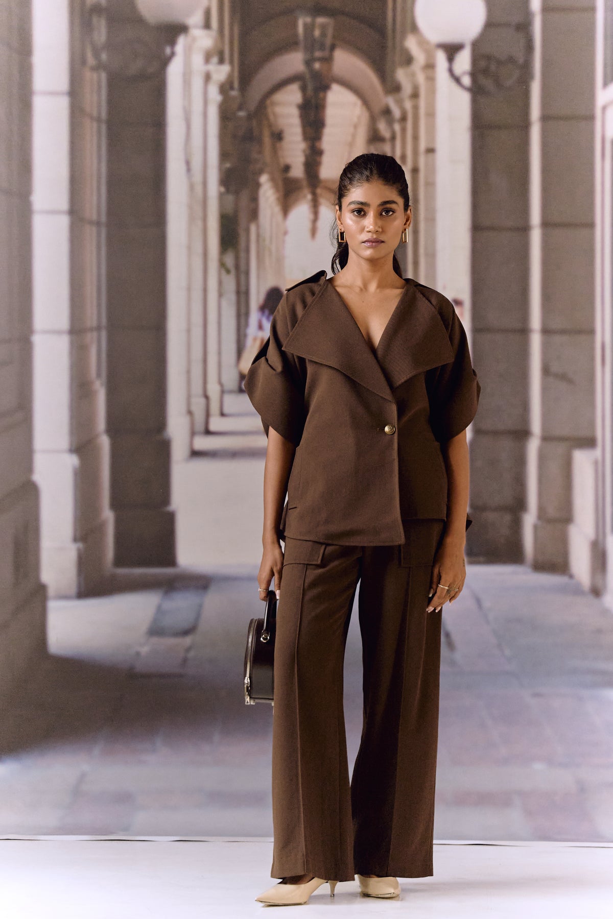 Exag collar blazer co ord set - Coffee