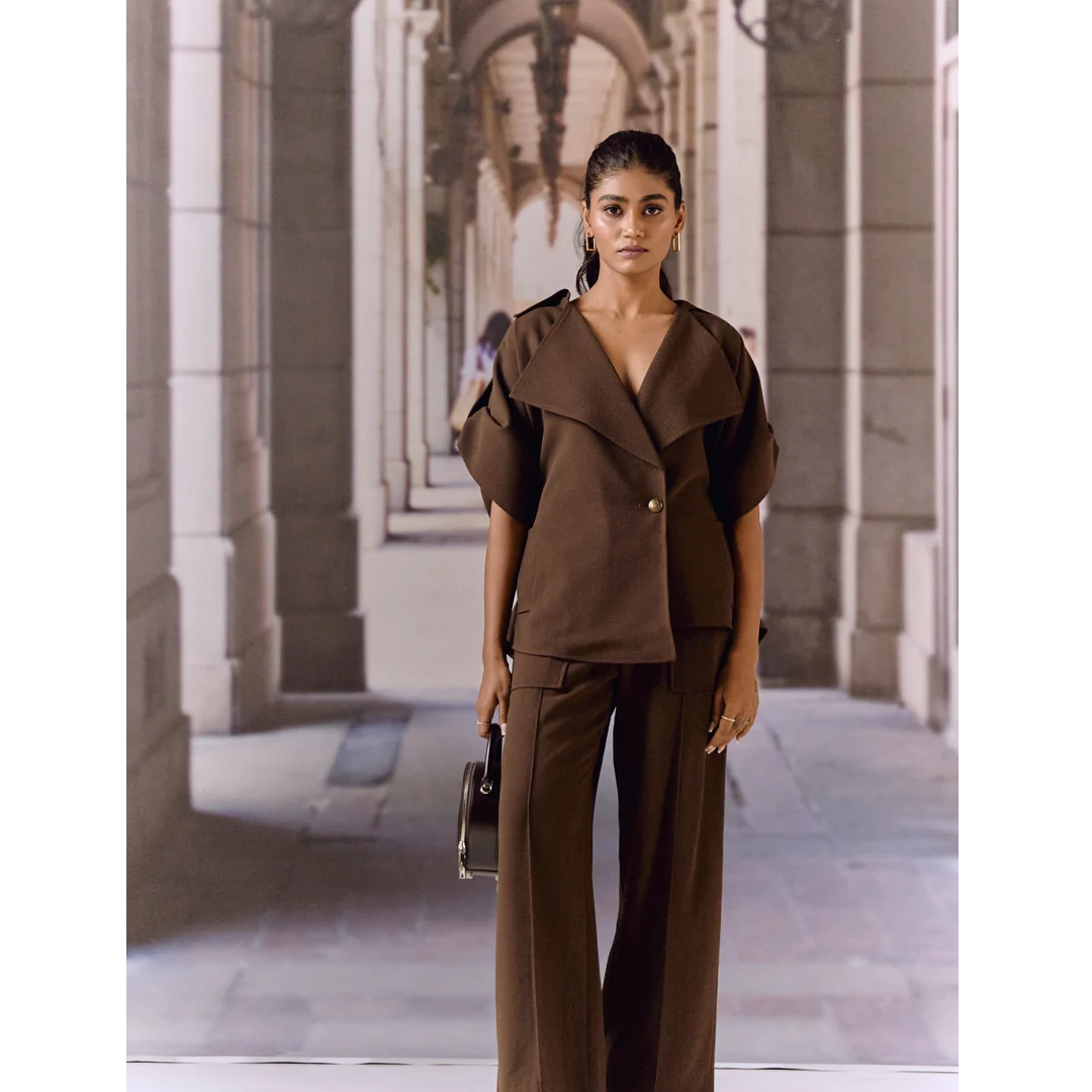Exag collar blazer co ord set - Coffee