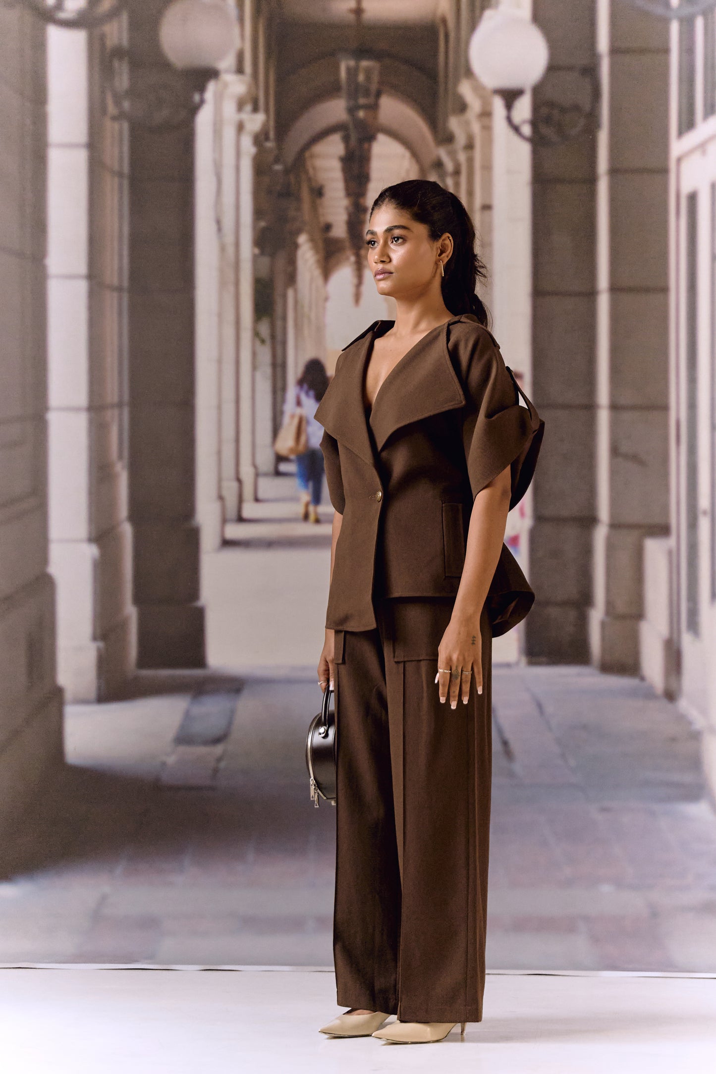 Exag collar blazer co ord set - Coffee