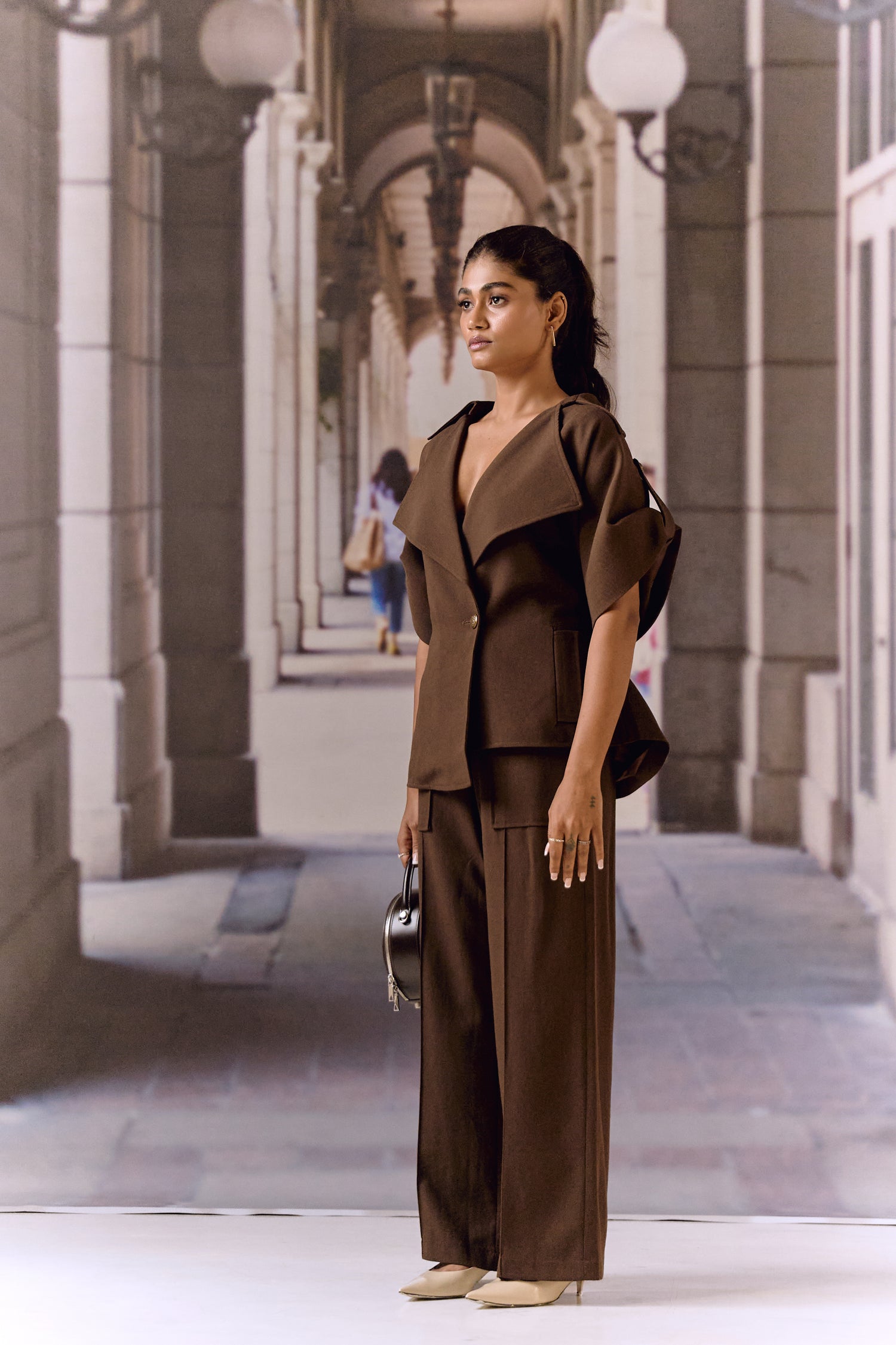 Exag collar blazer co ord set - Coffee