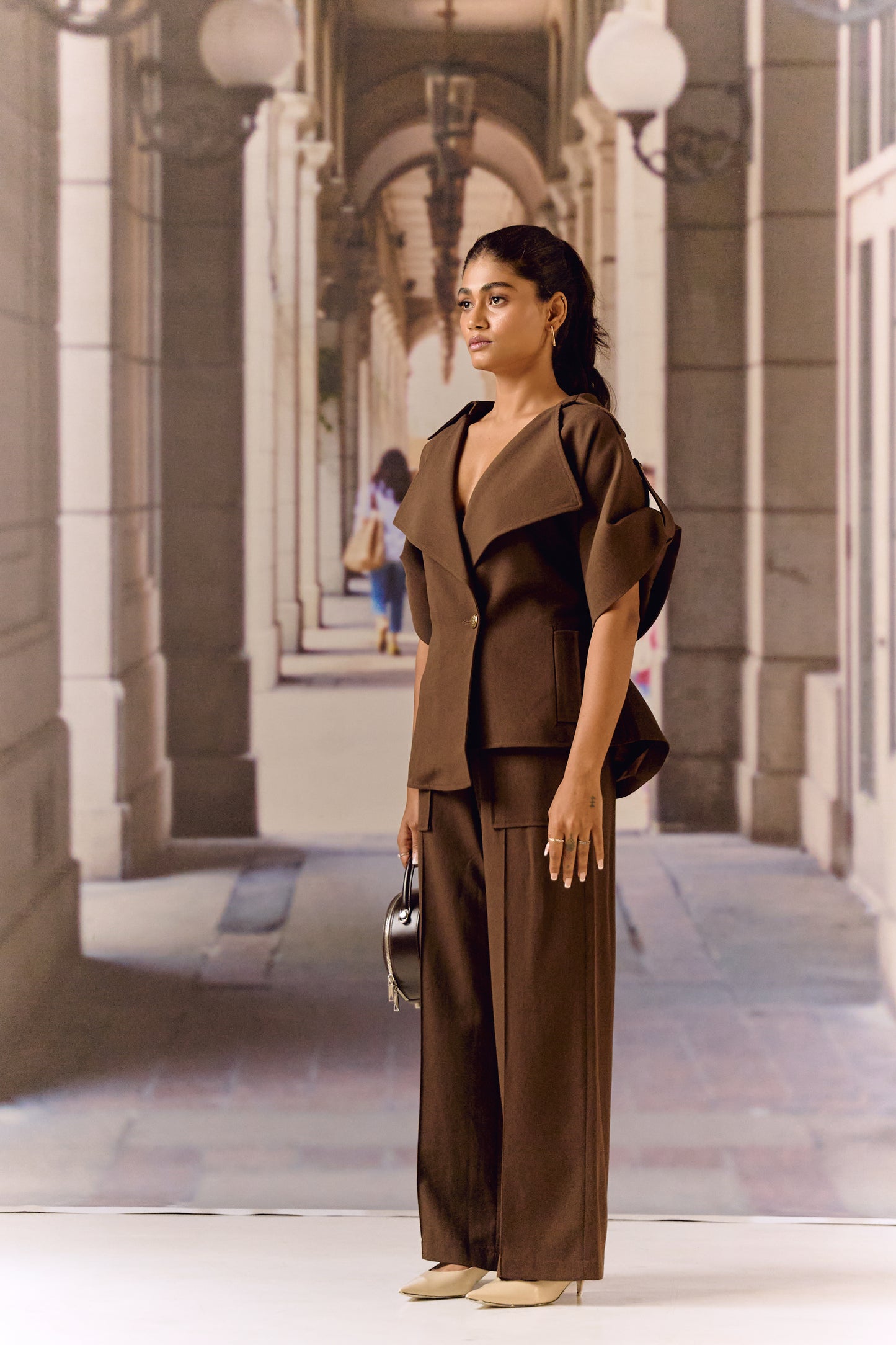 Exag collar blazer co ord set - Coffee