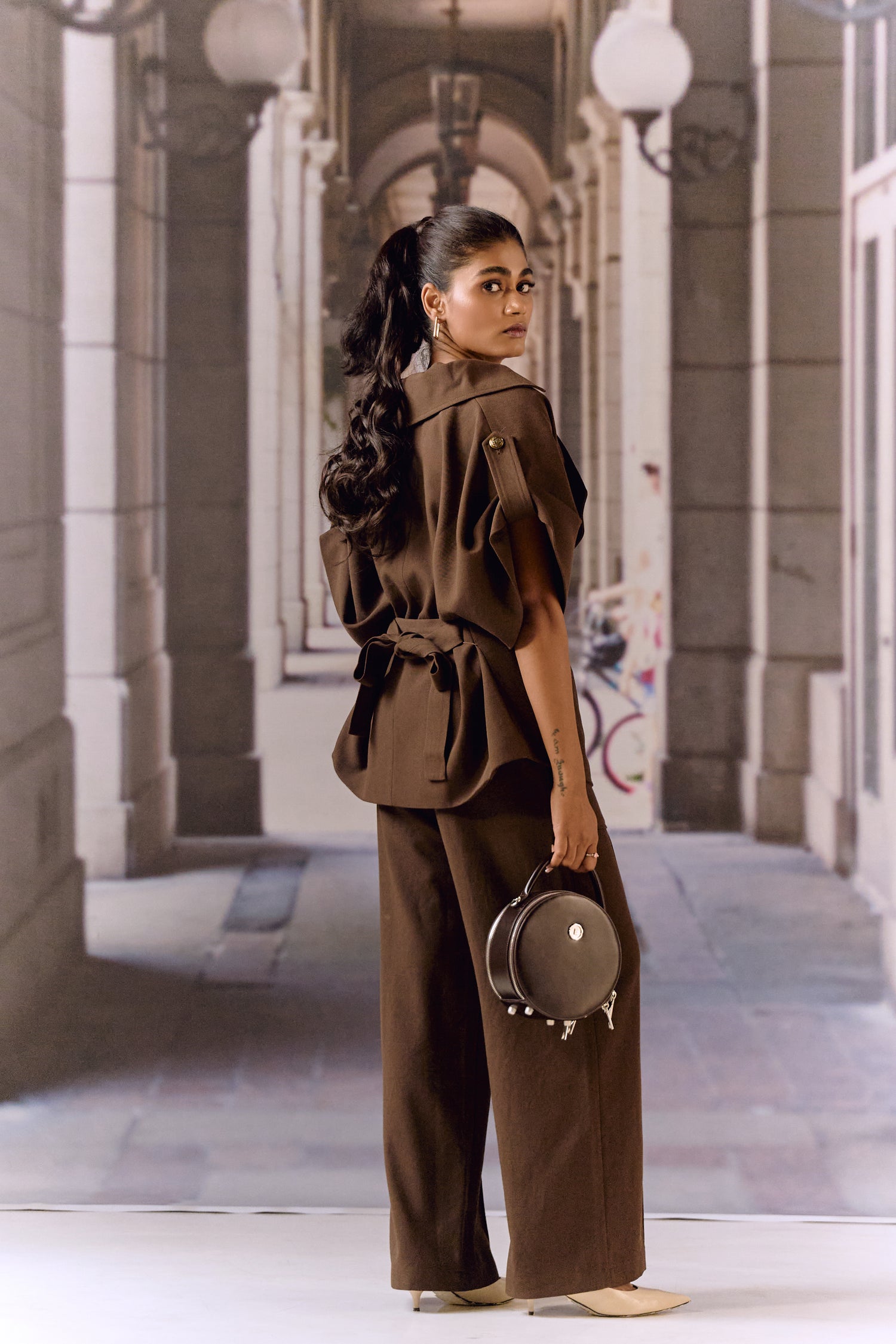 Exag collar blazer co ord set - Coffee