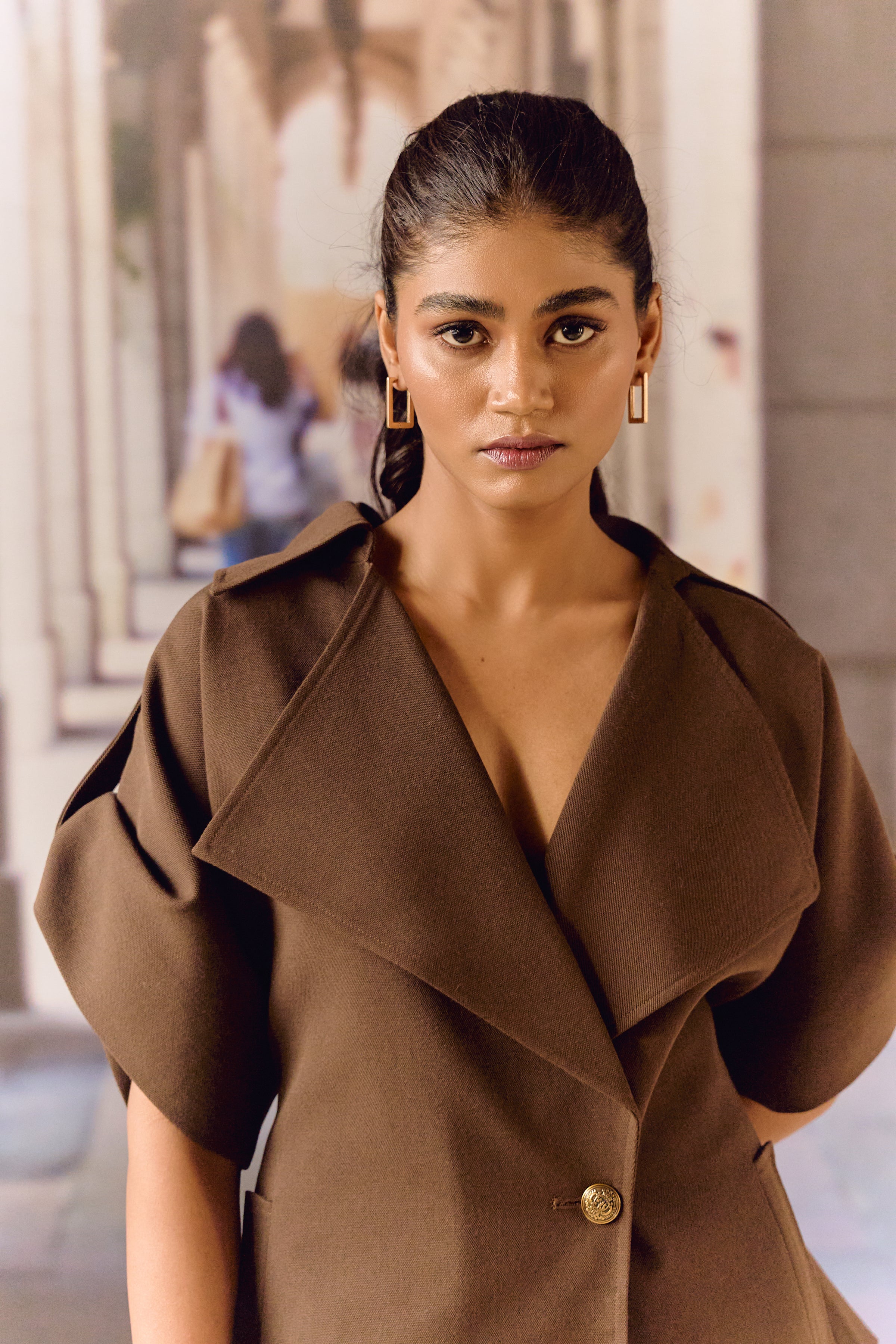 Exag collar blazer co ord set - Coffee