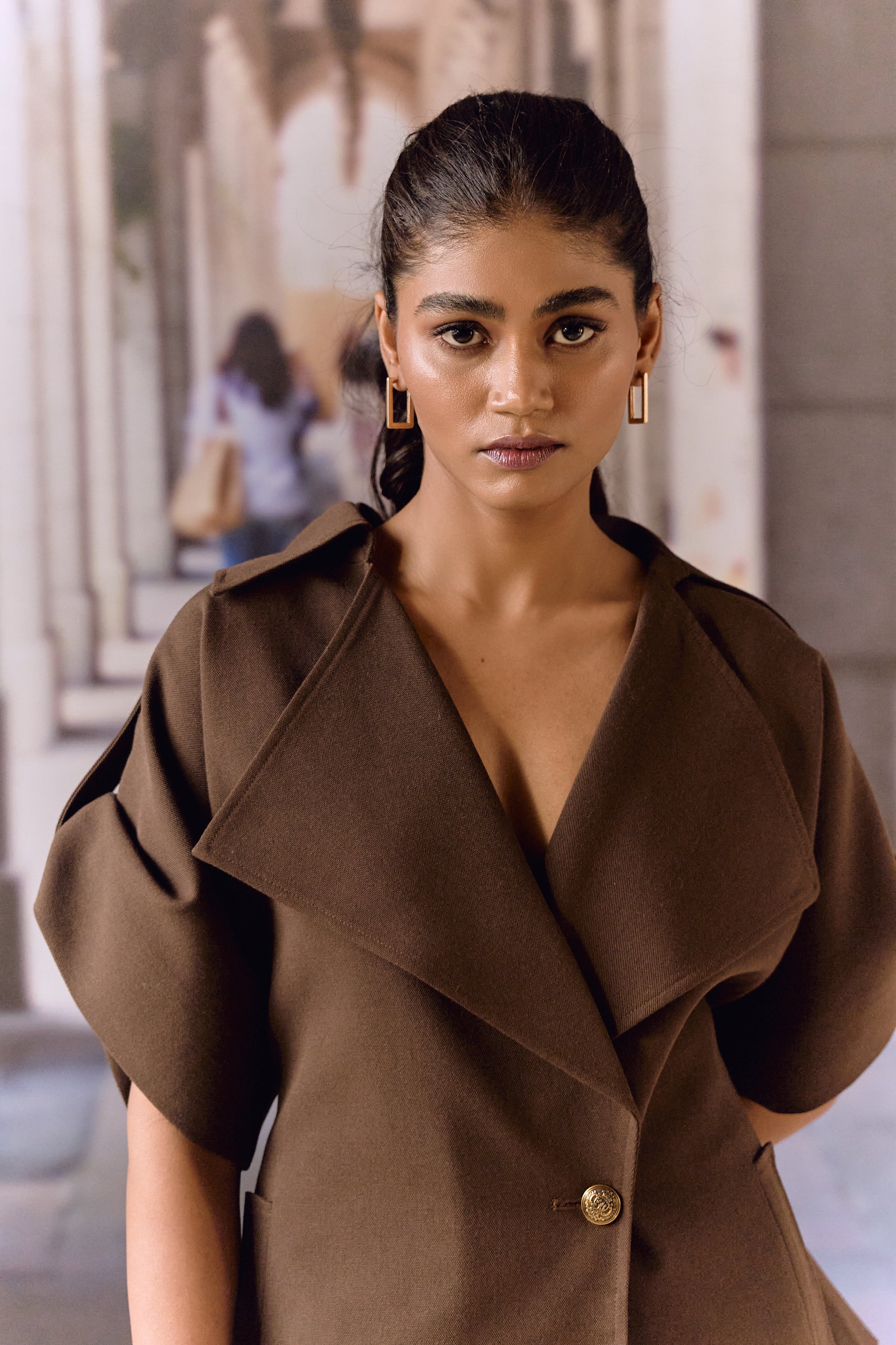 Exag collar blazer co ord set - Coffee