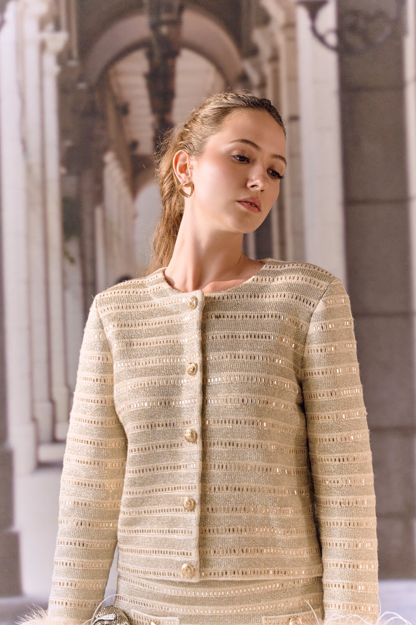 Crystal Stripe Knit Co-Ord- Gold