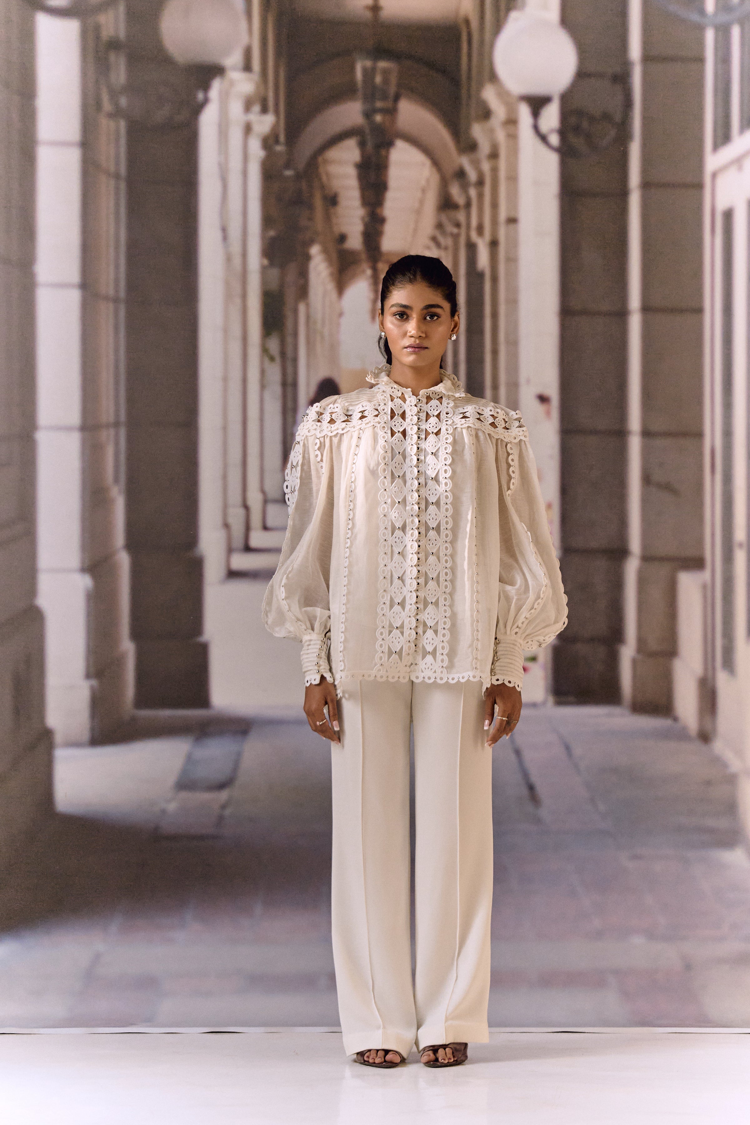 Cutwork Silk Linen Blouse