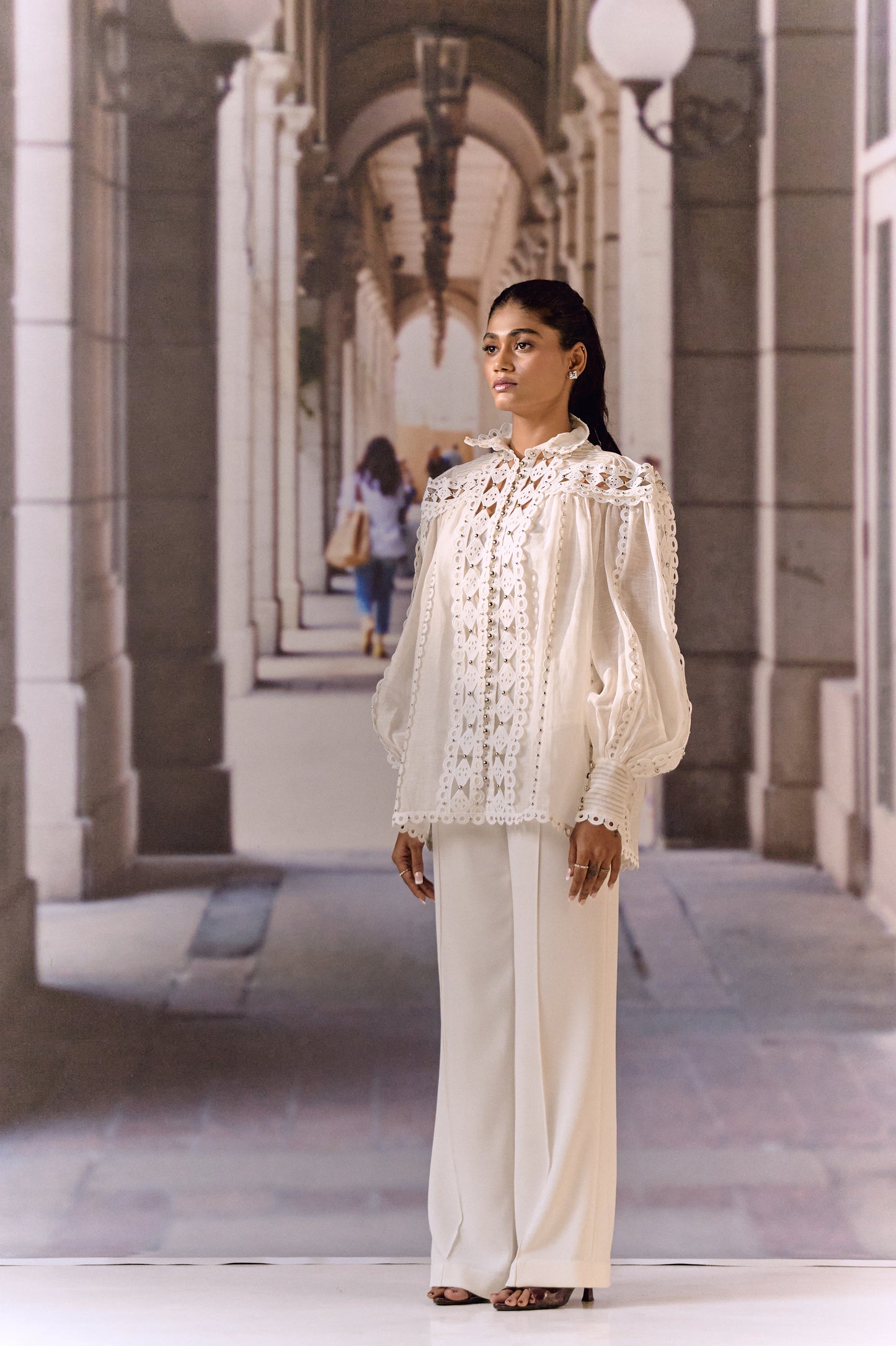 Cutwork Silk Linen Blouse