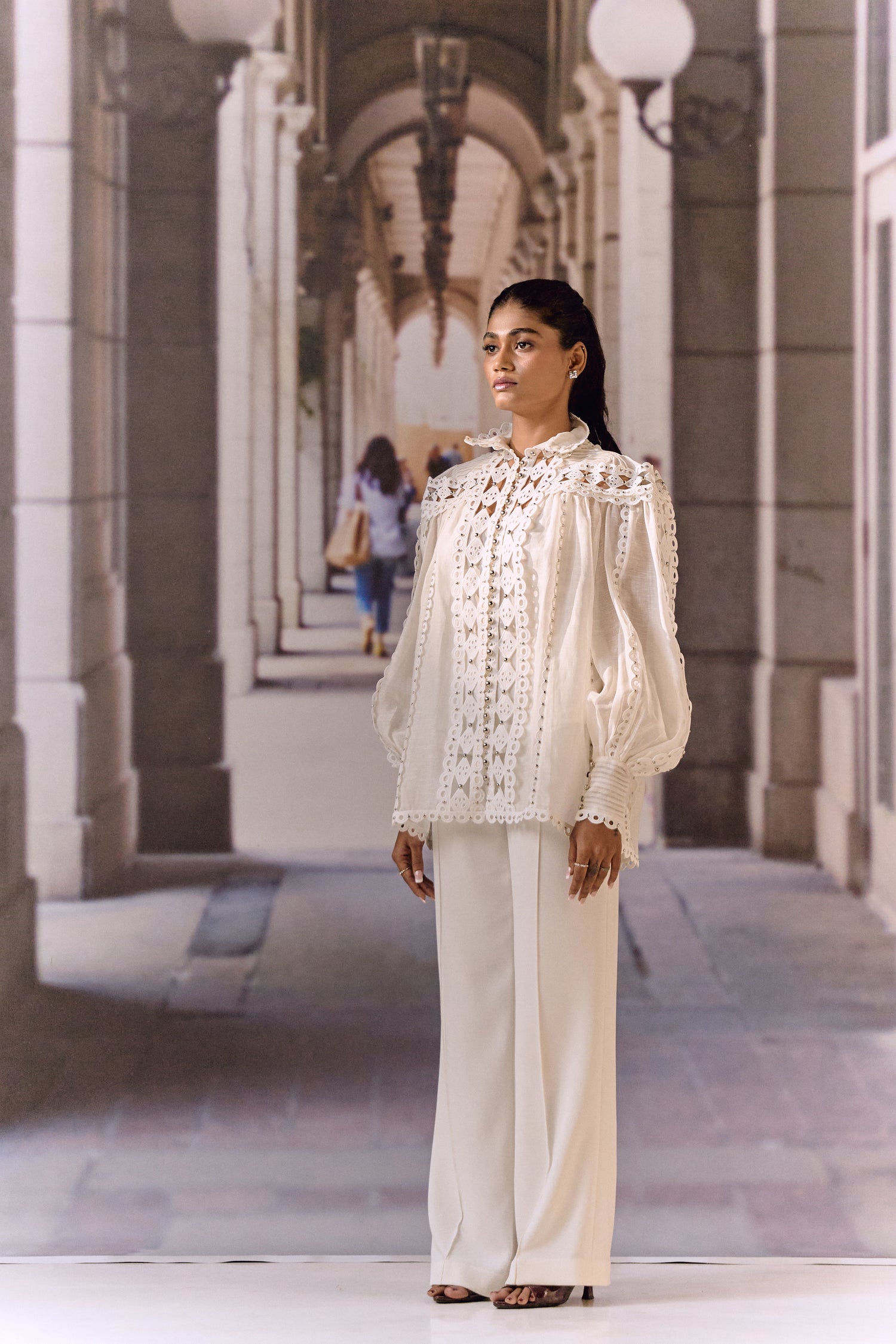 Cutwork Silk Linen Blouse