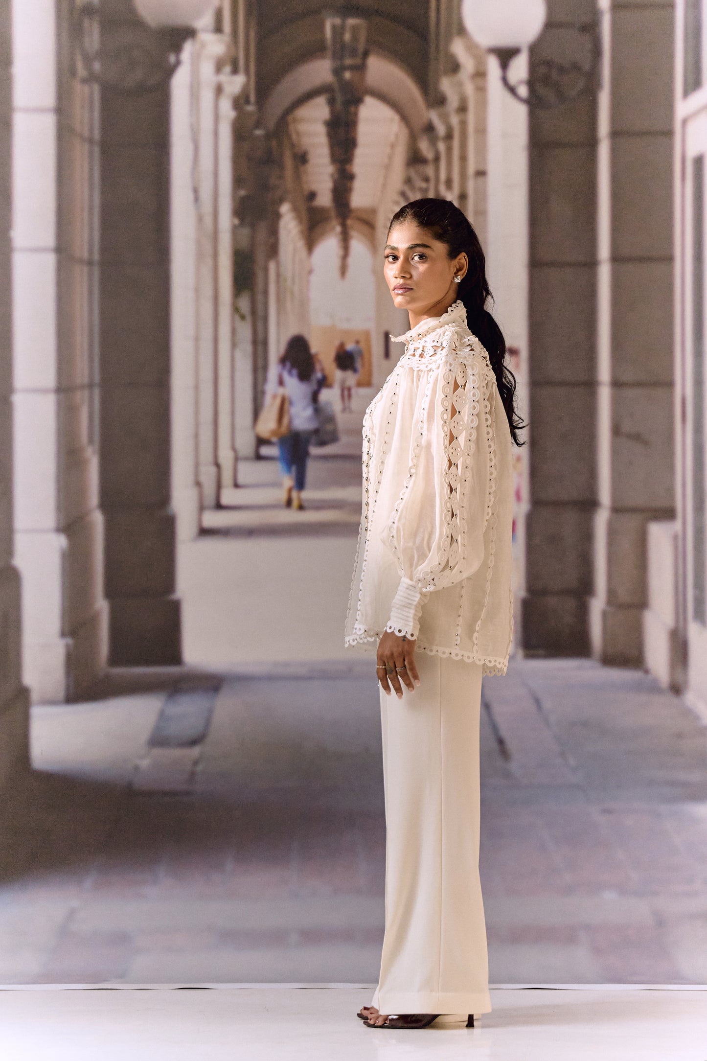 Cutwork Silk Linen Blouse