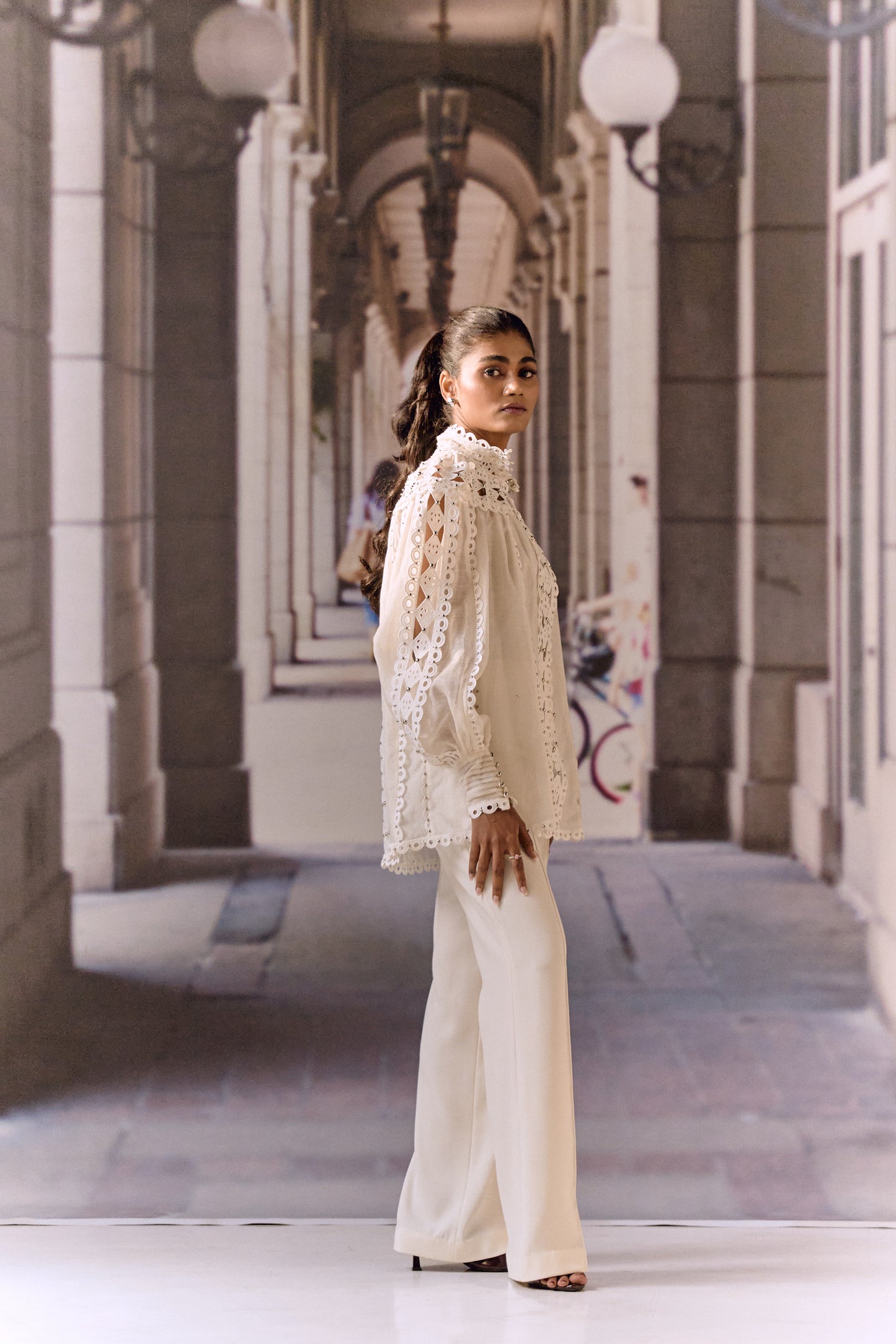 Cutwork Silk Linen Blouse