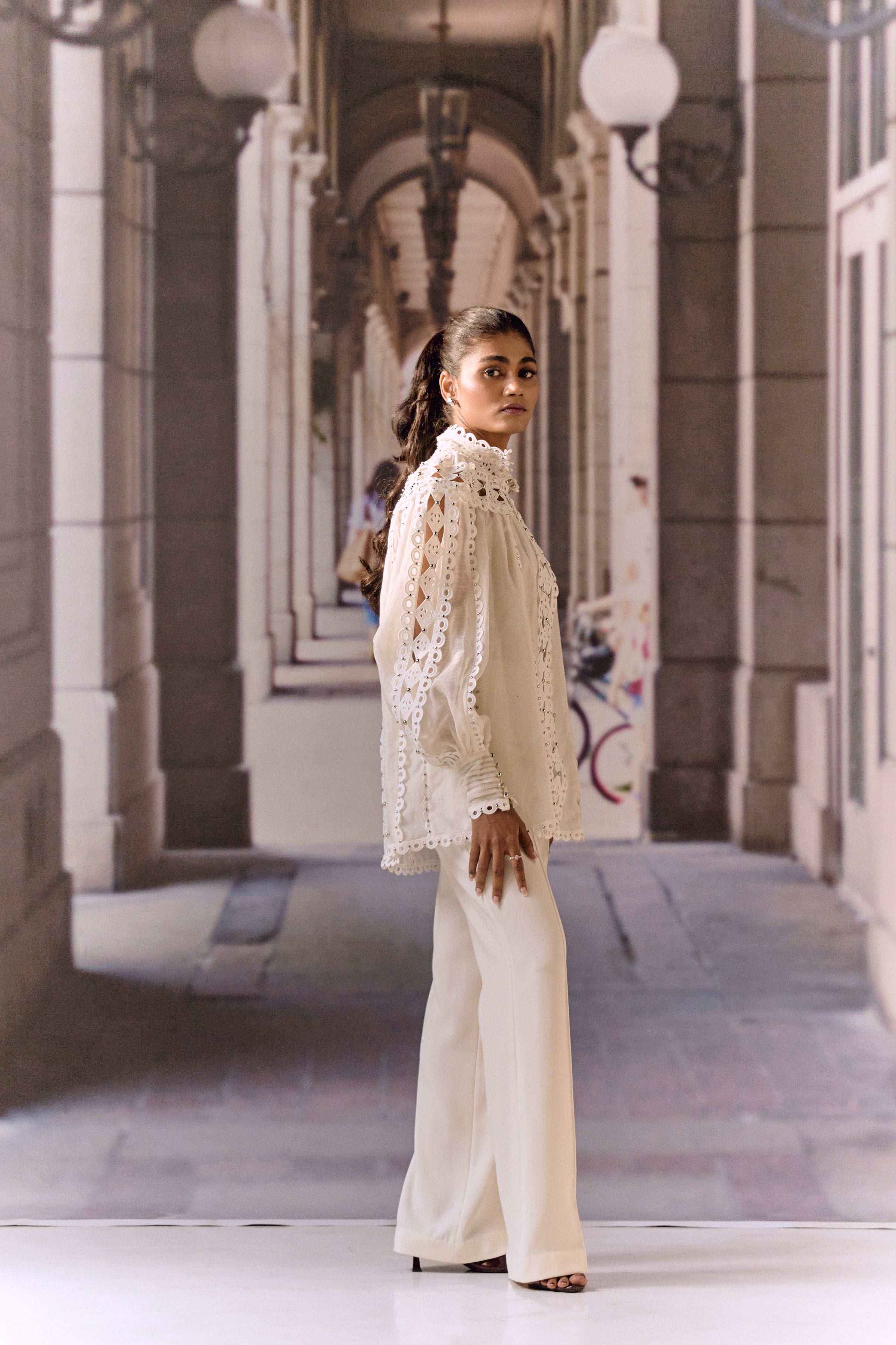 Cutwork Silk Linen Blouse