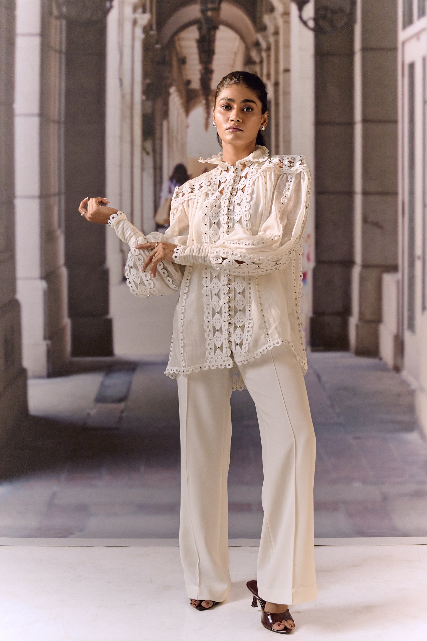 Cutwork Silk Linen Blouse