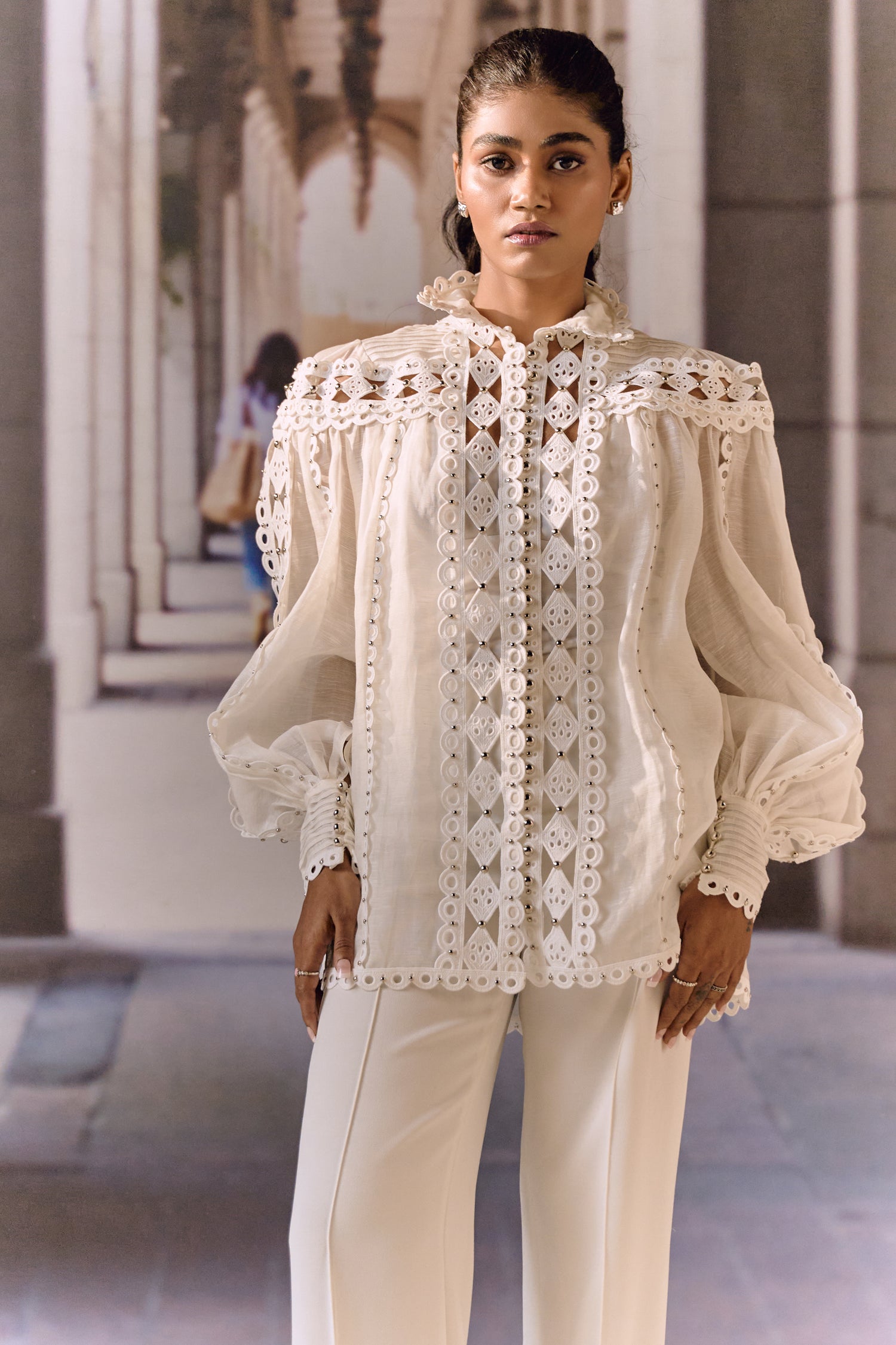 Cutwork Silk Linen Blouse