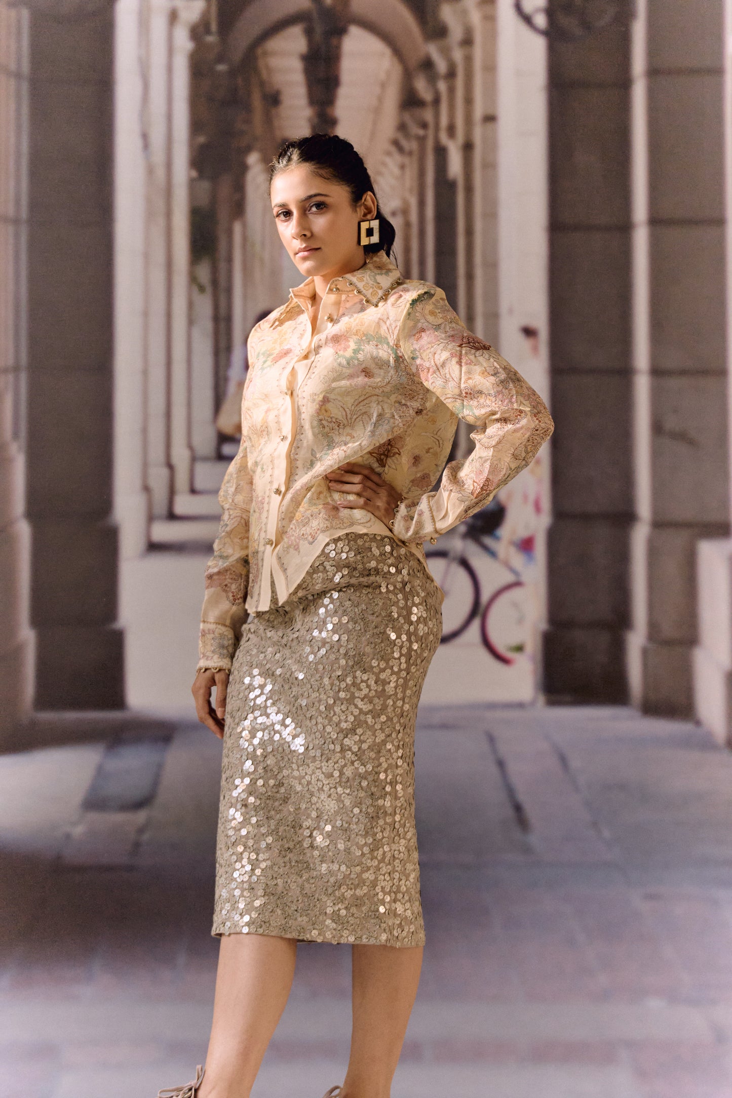 Digital Print Silk Linen Blouse (2 pc)