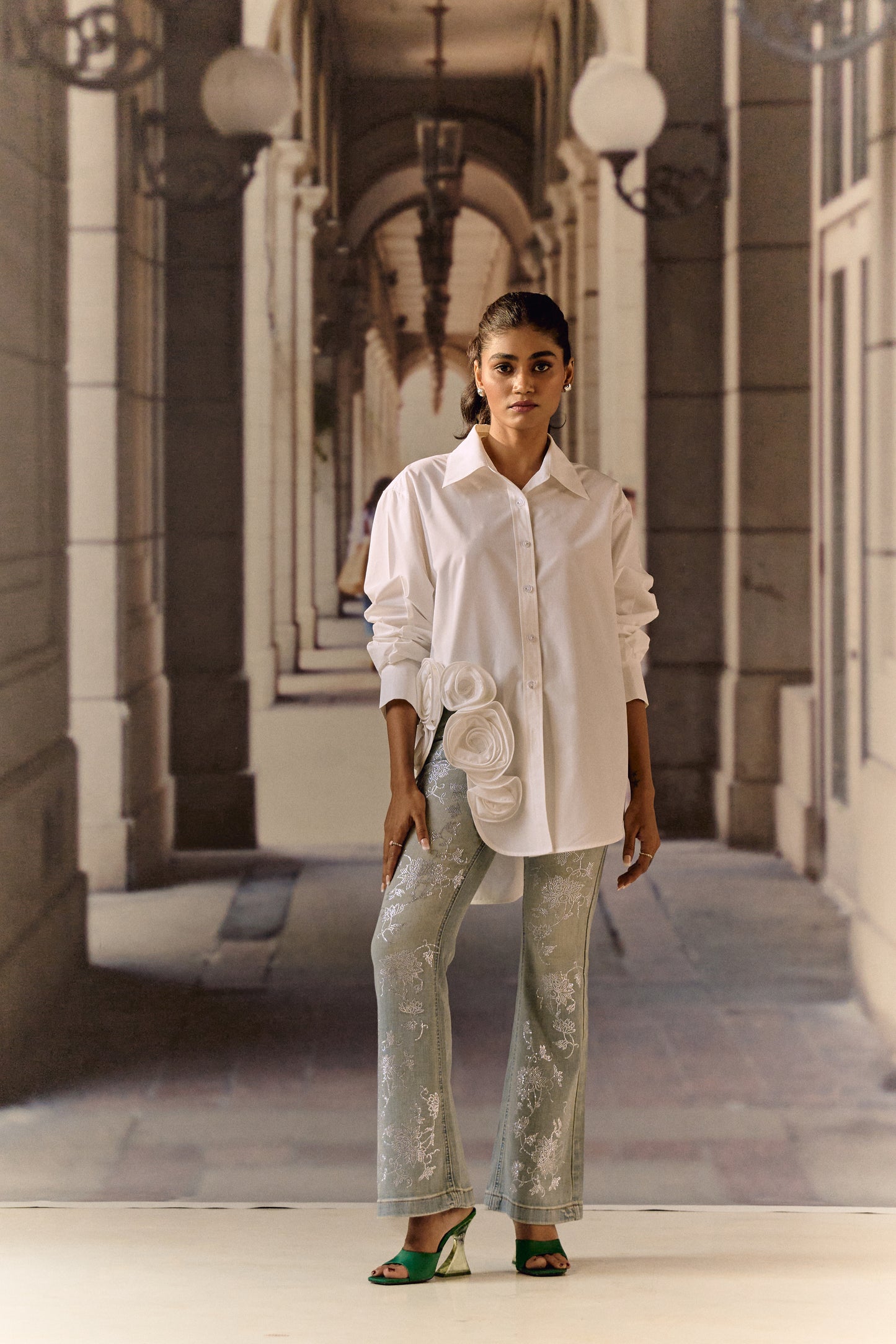 Stretch Boot cut denim with crystal pattern