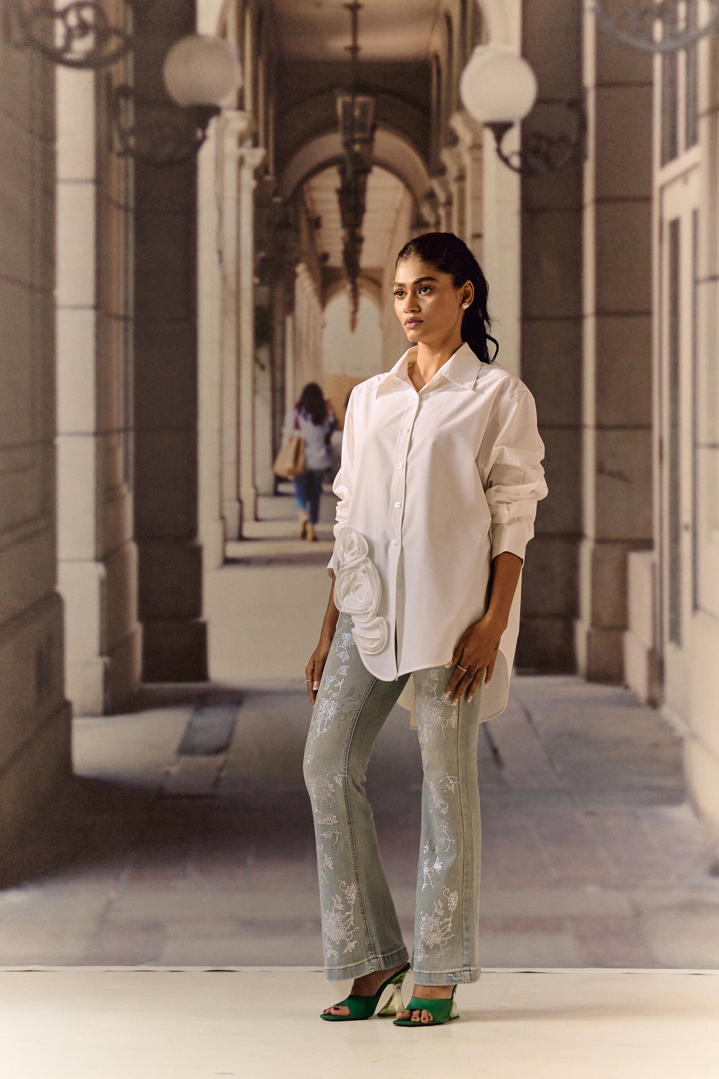 Stretch Boot cut denim with crystal pattern