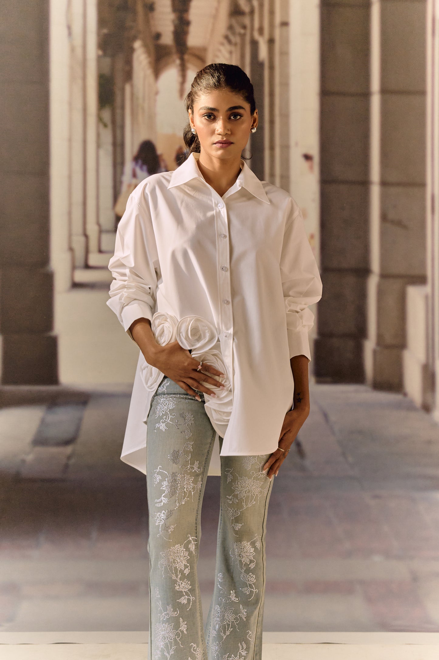 Stretch Boot cut denim with crystal pattern