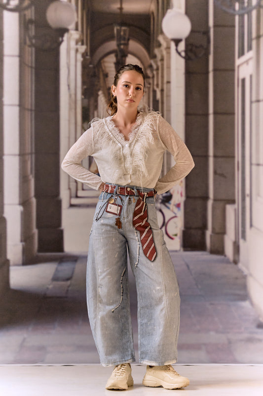 Light blue hand-painted Balloon Jeans