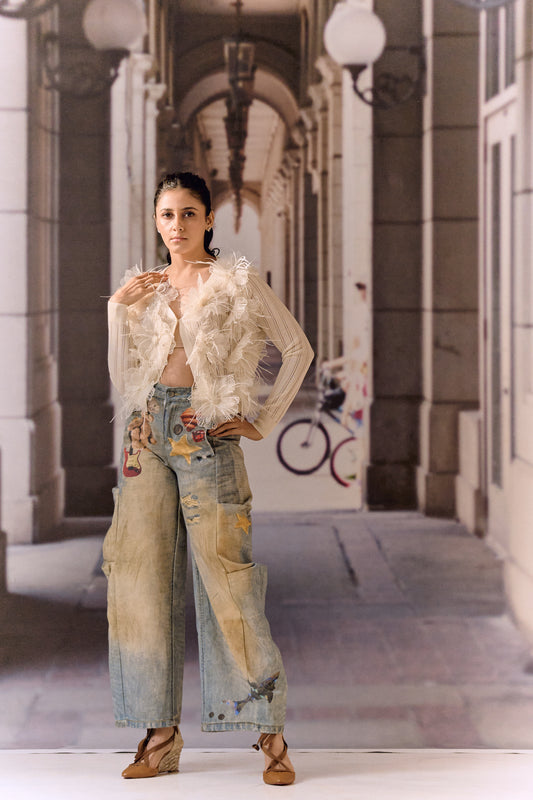 Vintage wash hand painted balloon Jeans