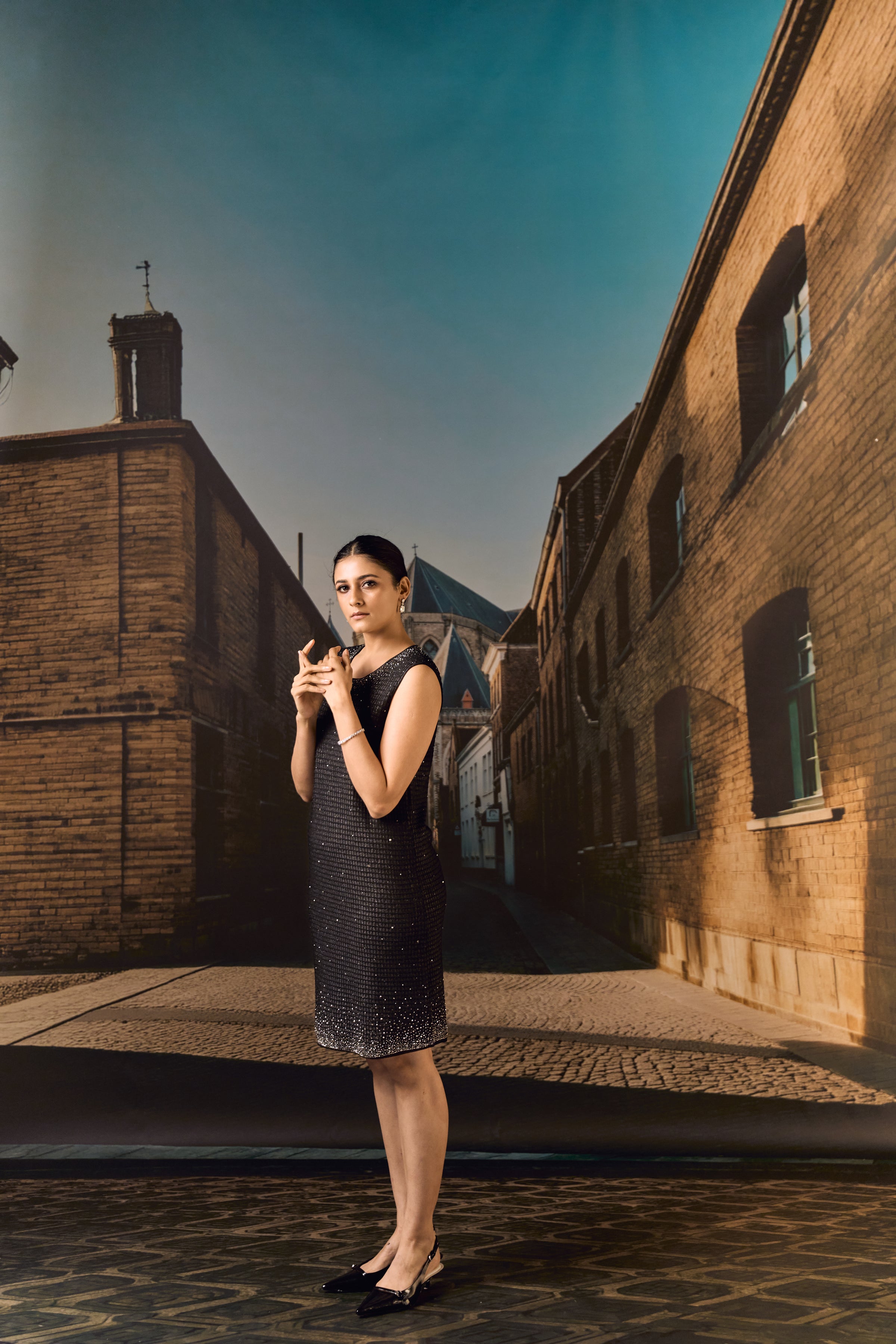 Swarovski Knit Shift Dress- Black