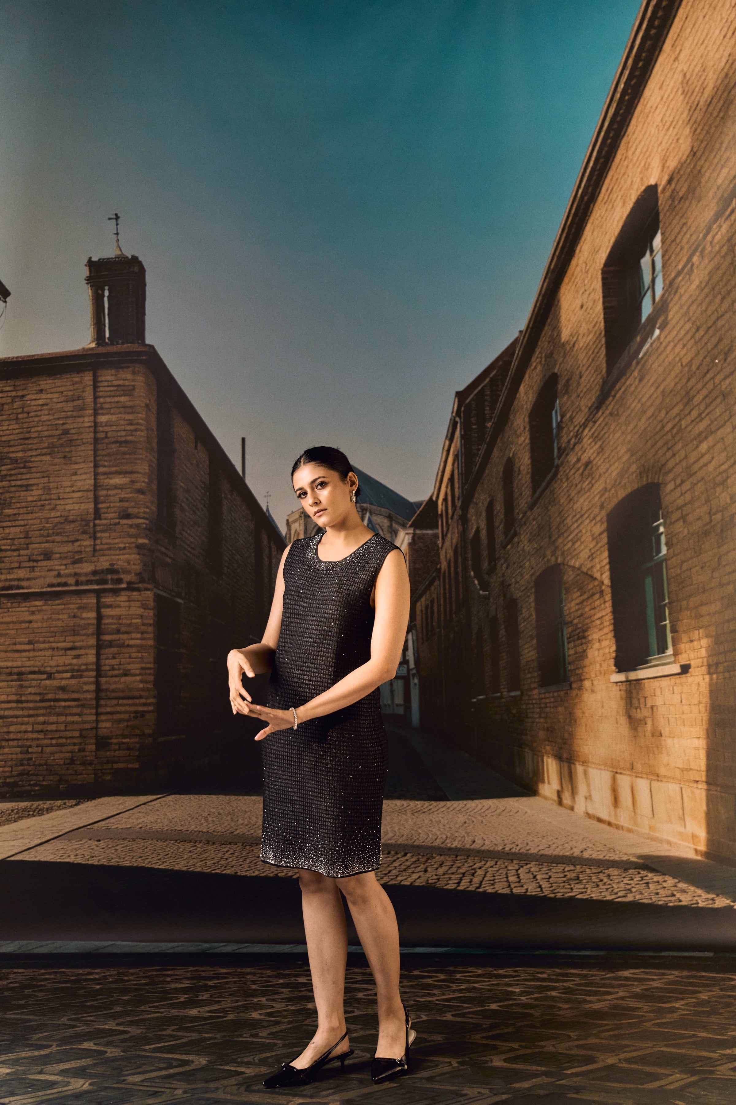 Swarovski Knit Shift Dress- Black