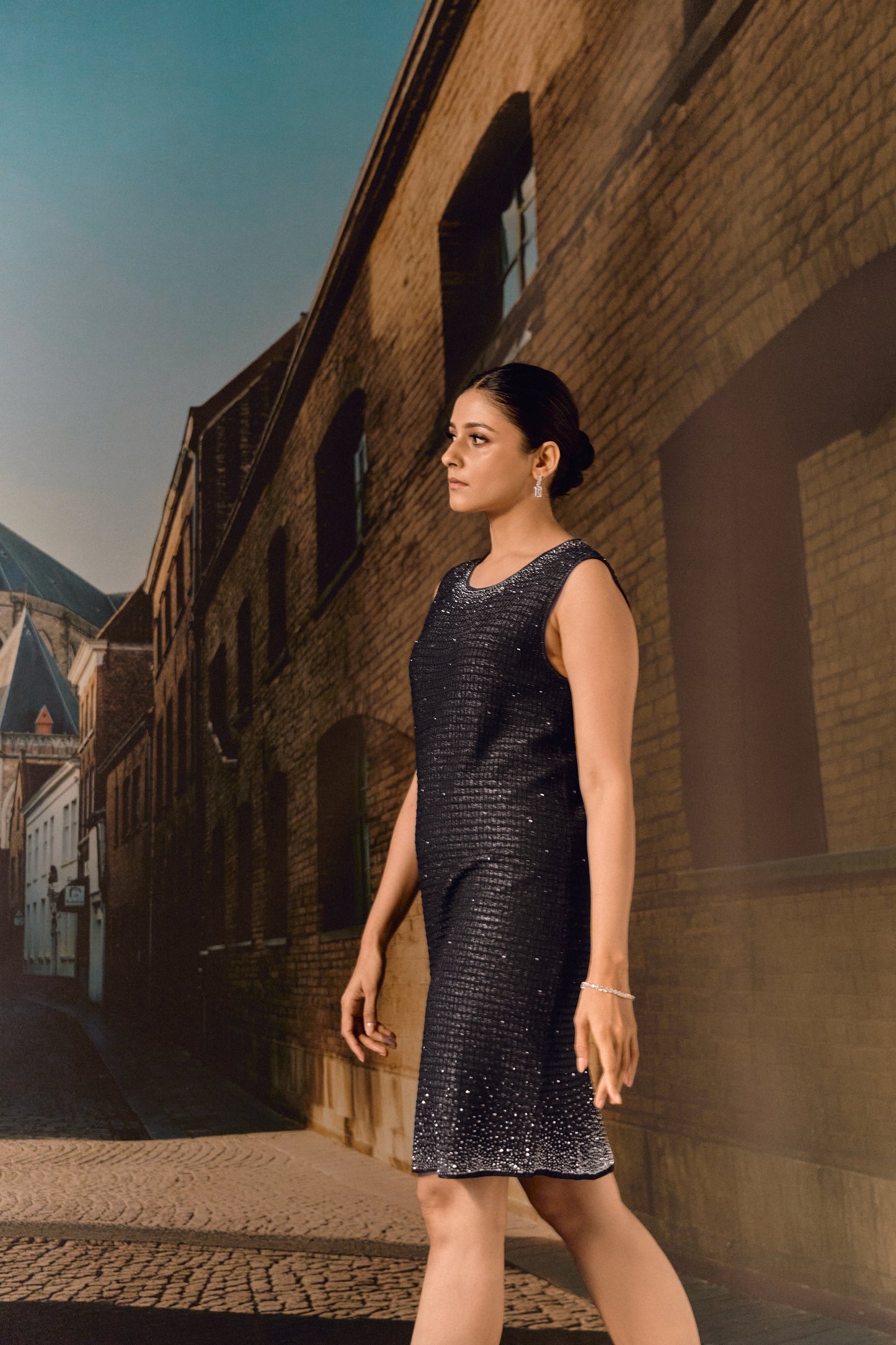 Swarovski Knit Shift Dress- Black